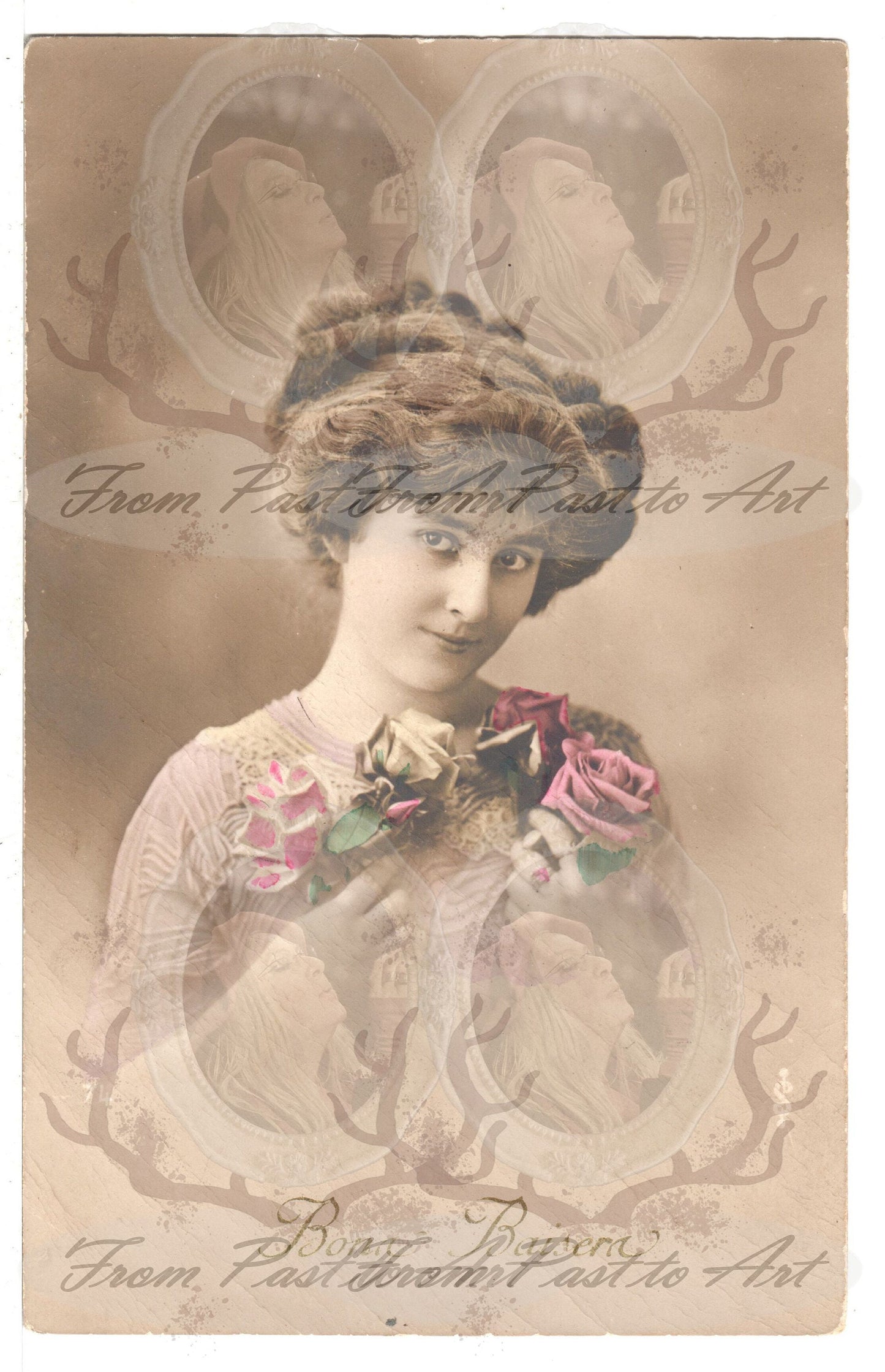 4 Authentic Vintage French Postcards - Antique - Women-Romantic-Occasions 600dpi Scans - Out of Collection of more than 400 postcards