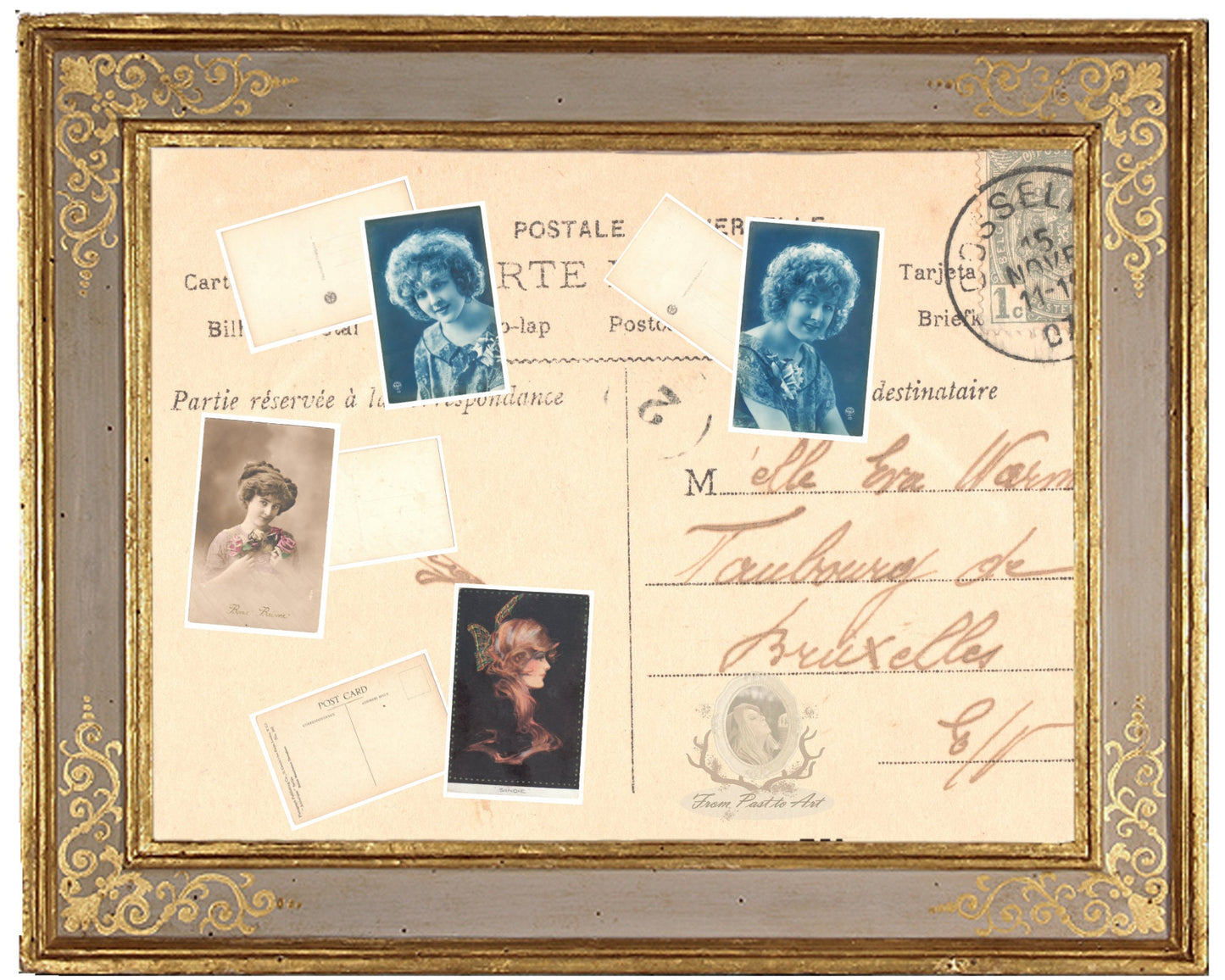 4 Authentic Vintage French Postcards - Antique - Women-Romantic-Occasions 600dpi Scans - Out of Collection of more than 400 postcards