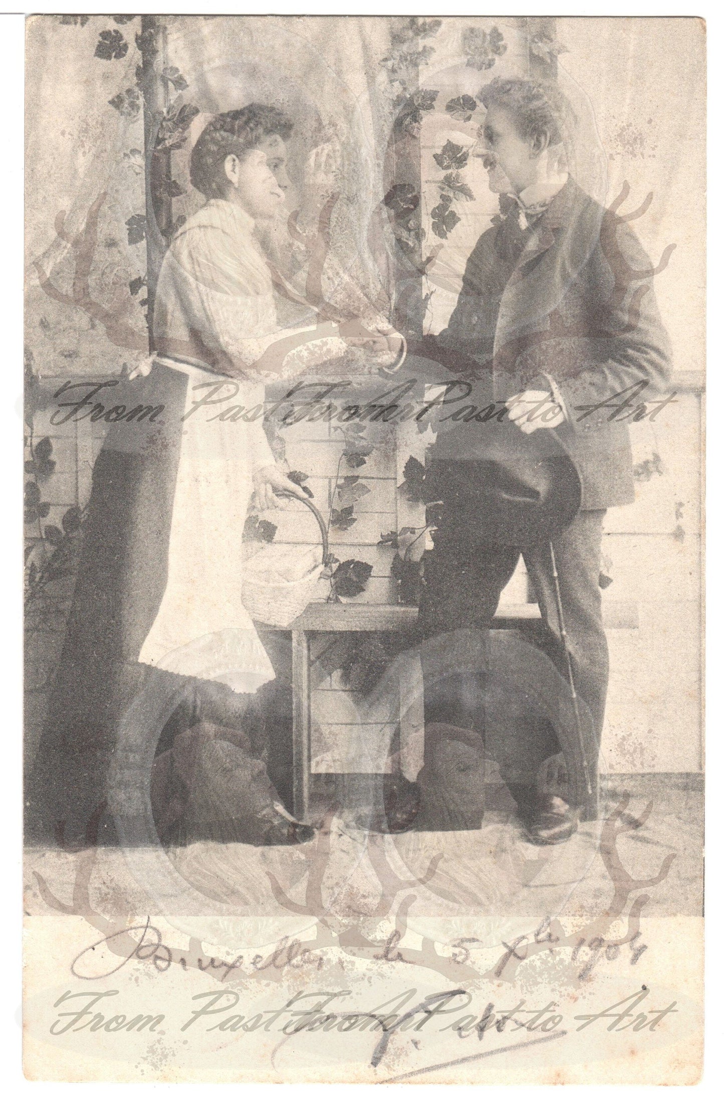 x 8 Authentic Vintage French Postcards - Handwritten Antique - Valentine Love Couples - 600dpi Scans - Out of Collection of more than 400 postcards