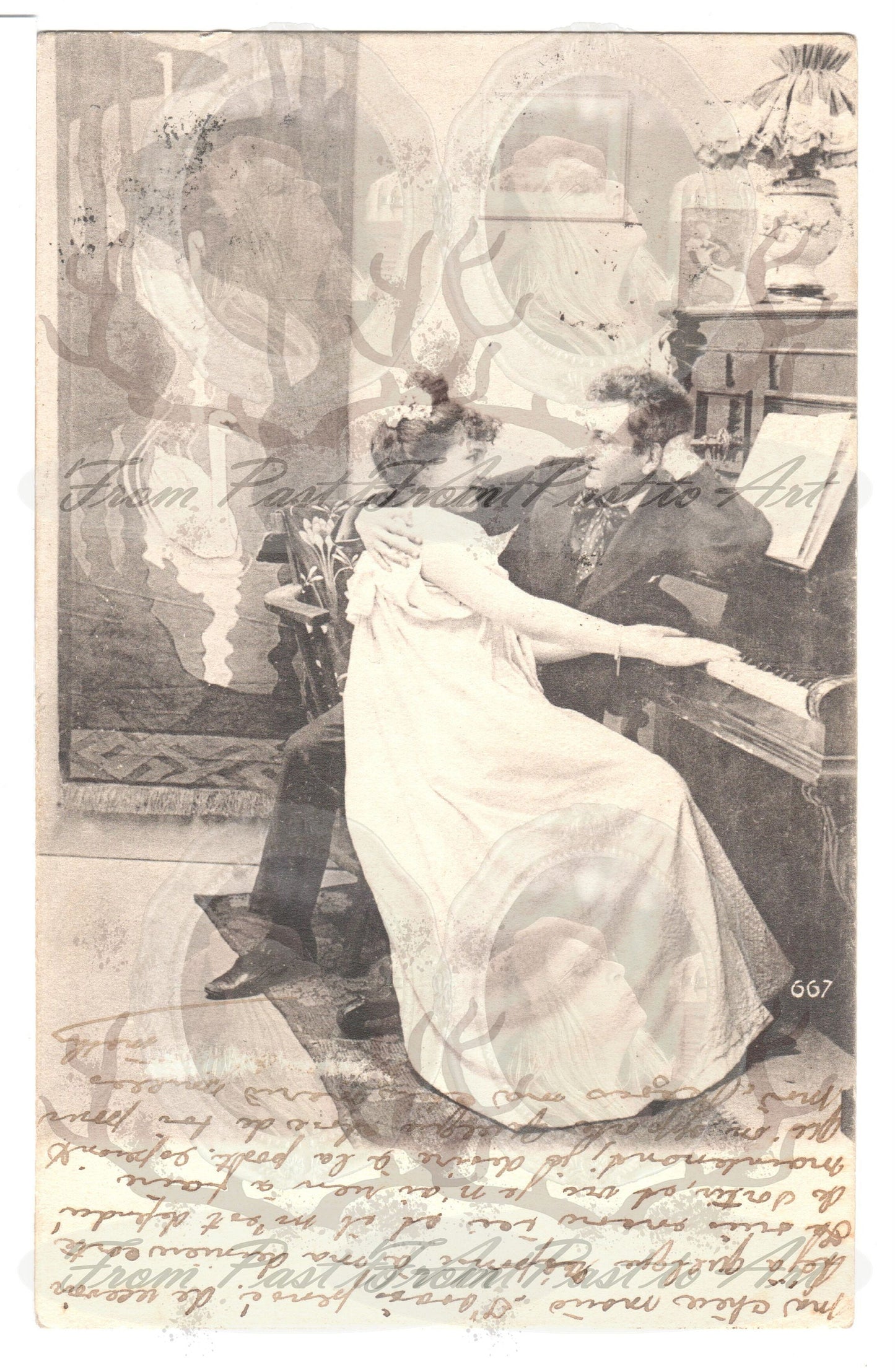 x 8 Authentic Vintage French Postcards - Handwritten Antique - Valentine Love Couples - 600dpi Scans - Out of Collection of more than 400 postcards