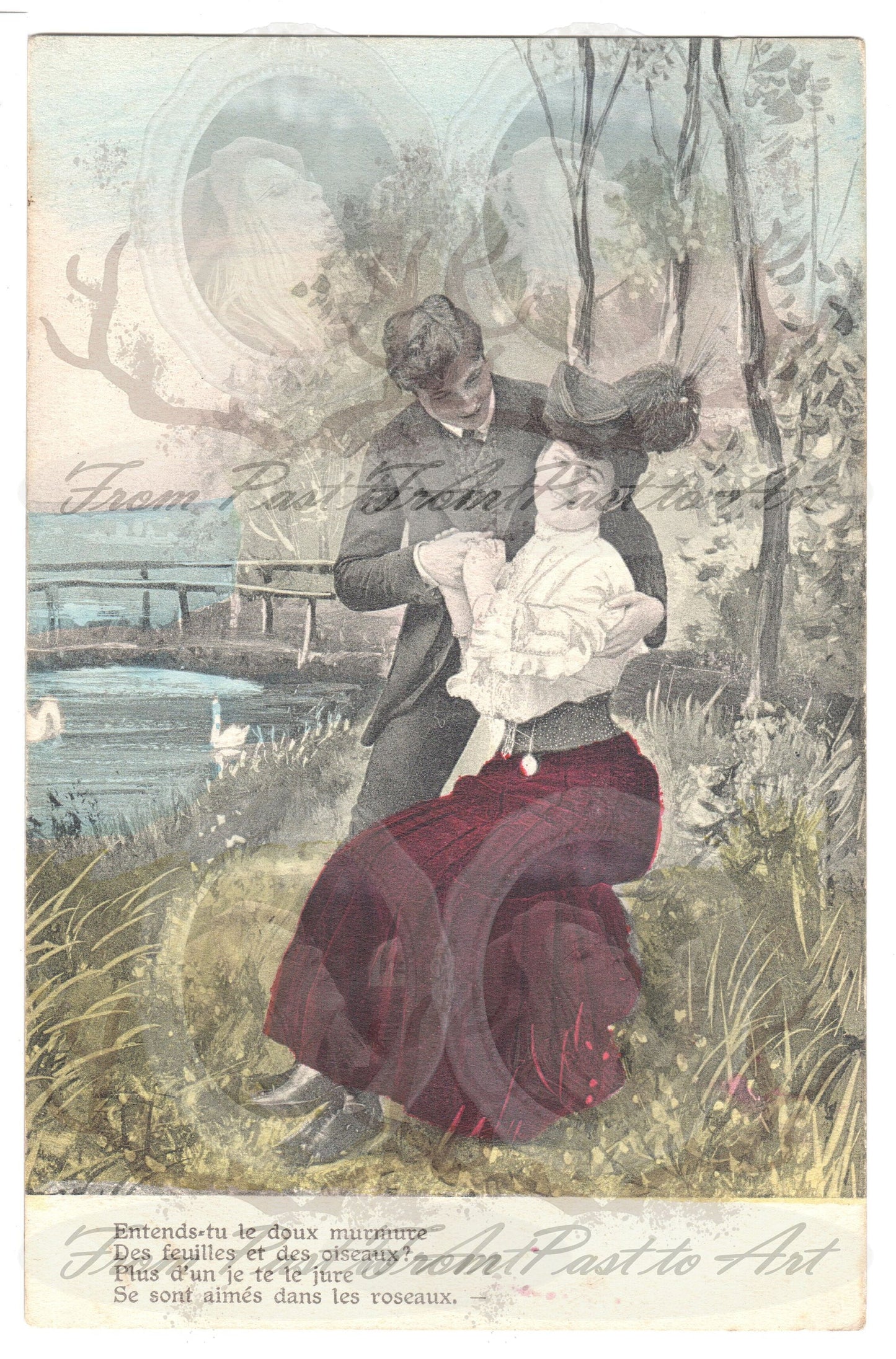 x 8 Authentic Vintage French Postcards - Handwritten Antique - Valentine Love Couples - 600dpi Scans - Out of Collection of more than 400 postcards