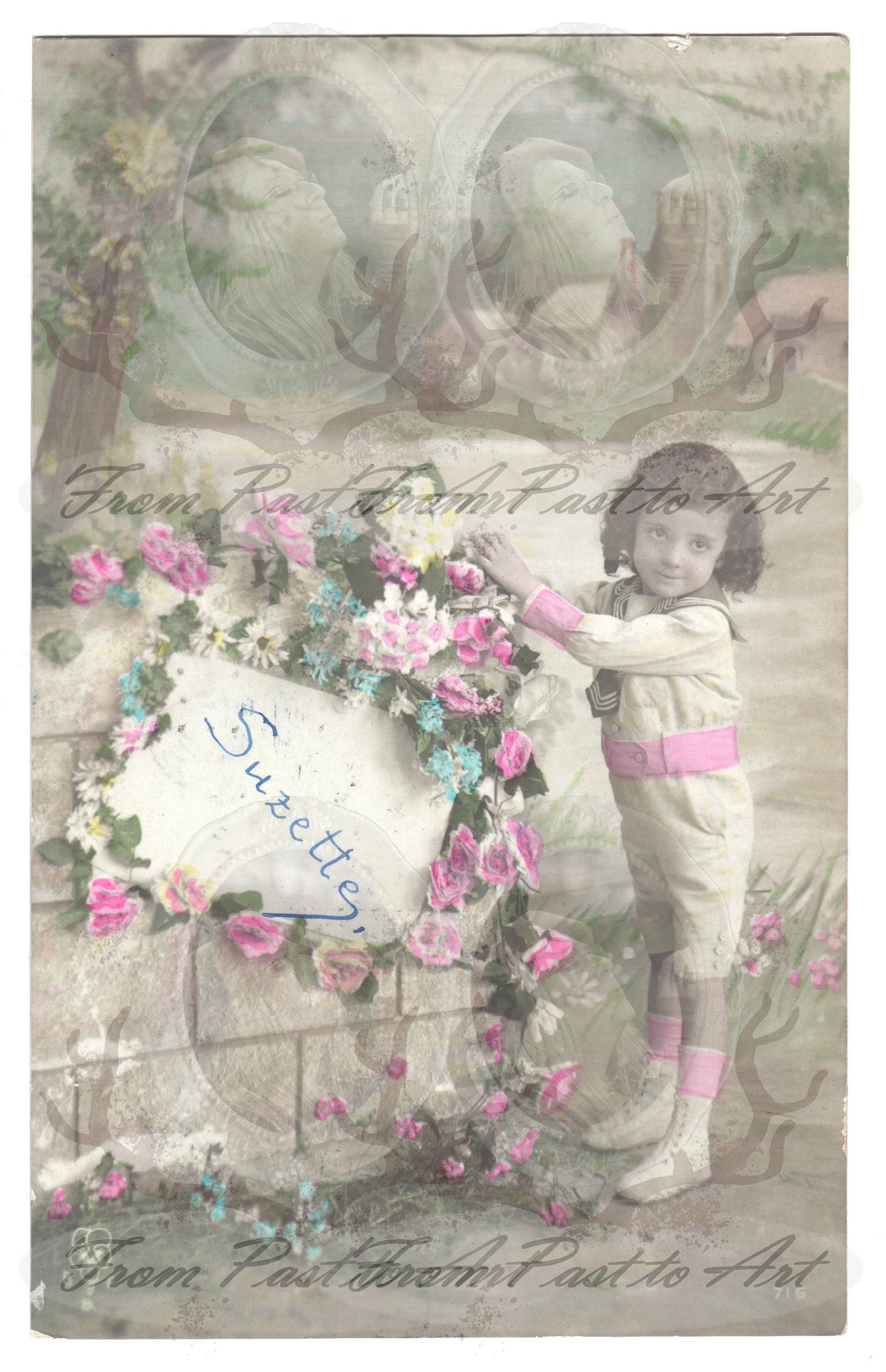 x 8 Authentic Vintage French Postcards - Handwritten Antique - New Year- Baby-Children-Occasions- 600dpi Scans - Out of Collection of more than 400 postcards