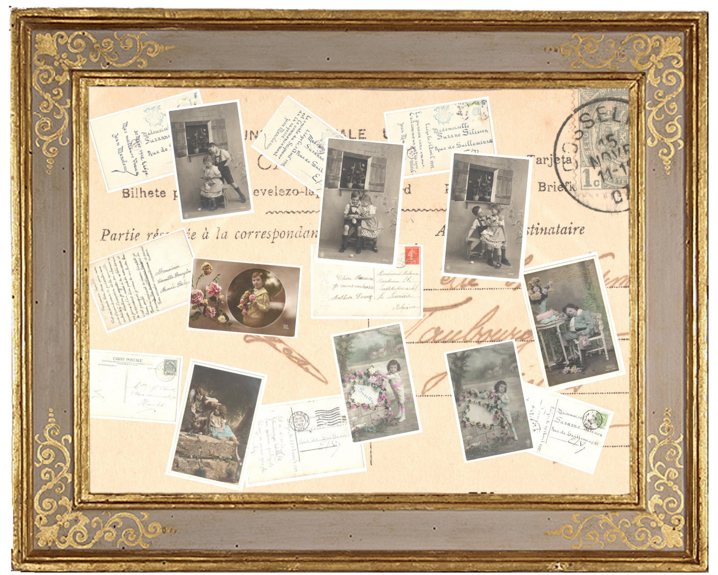x 8 Authentic Vintage French Postcards - Handwritten Antique - New Year- Baby-Children-Occasions- 600dpi Scans - Out of Collection of more than 400 postcards