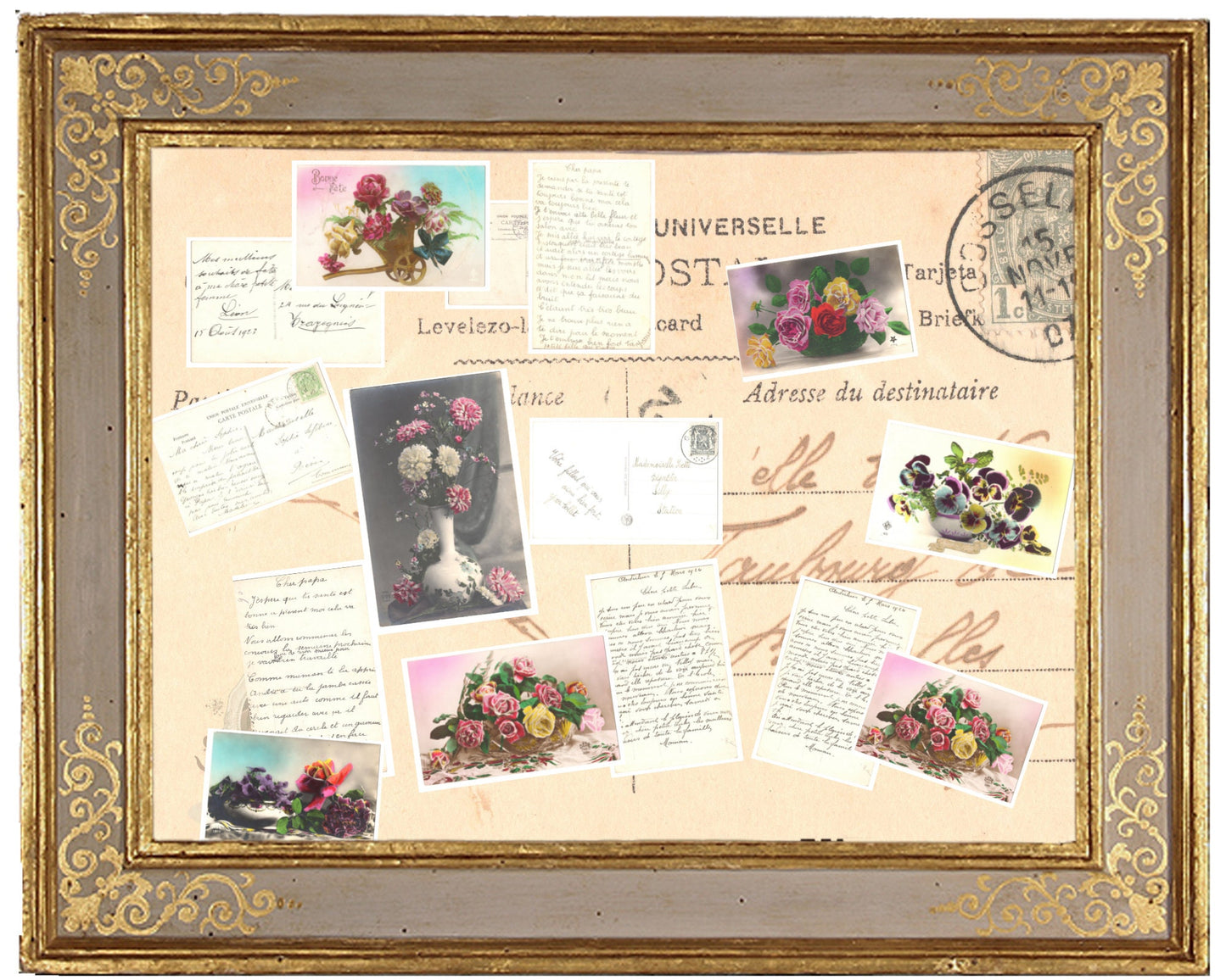 7 Authentic Vintage French Postcards - Handwritten Antique - Flowers- Roses- Occasions-Wishes - 600dpi Scans - Out of Collection of more than 400 postcards