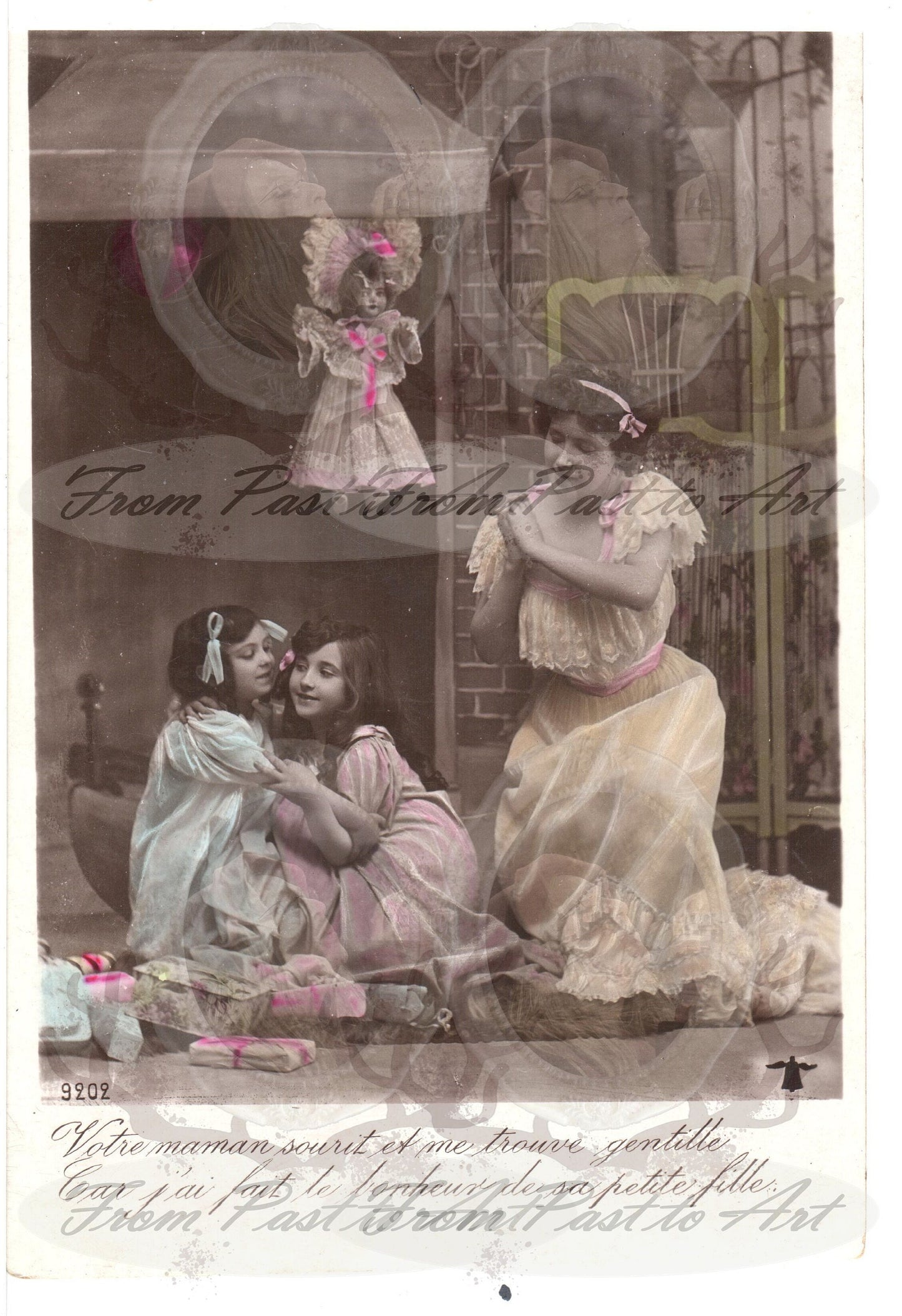 x 8 Authentic Vintage French Postcards - Handwritten Antique - Woman-Children - Edwardian-600dpi Scans - Out of Collection of more than 400 postcards