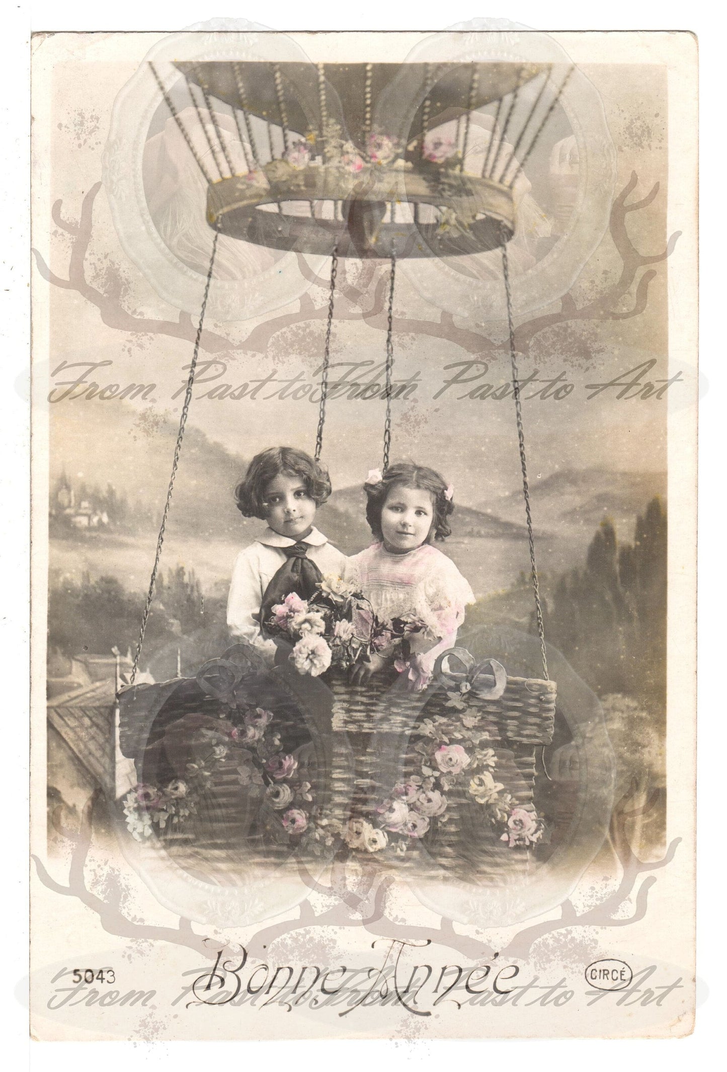 5 Authentic Vintage French Postcards - Handwritten Antique - Happy New Year- Holidays - Greetings- Children-600dpi Scans - Out of Collection of more than 400 postcards