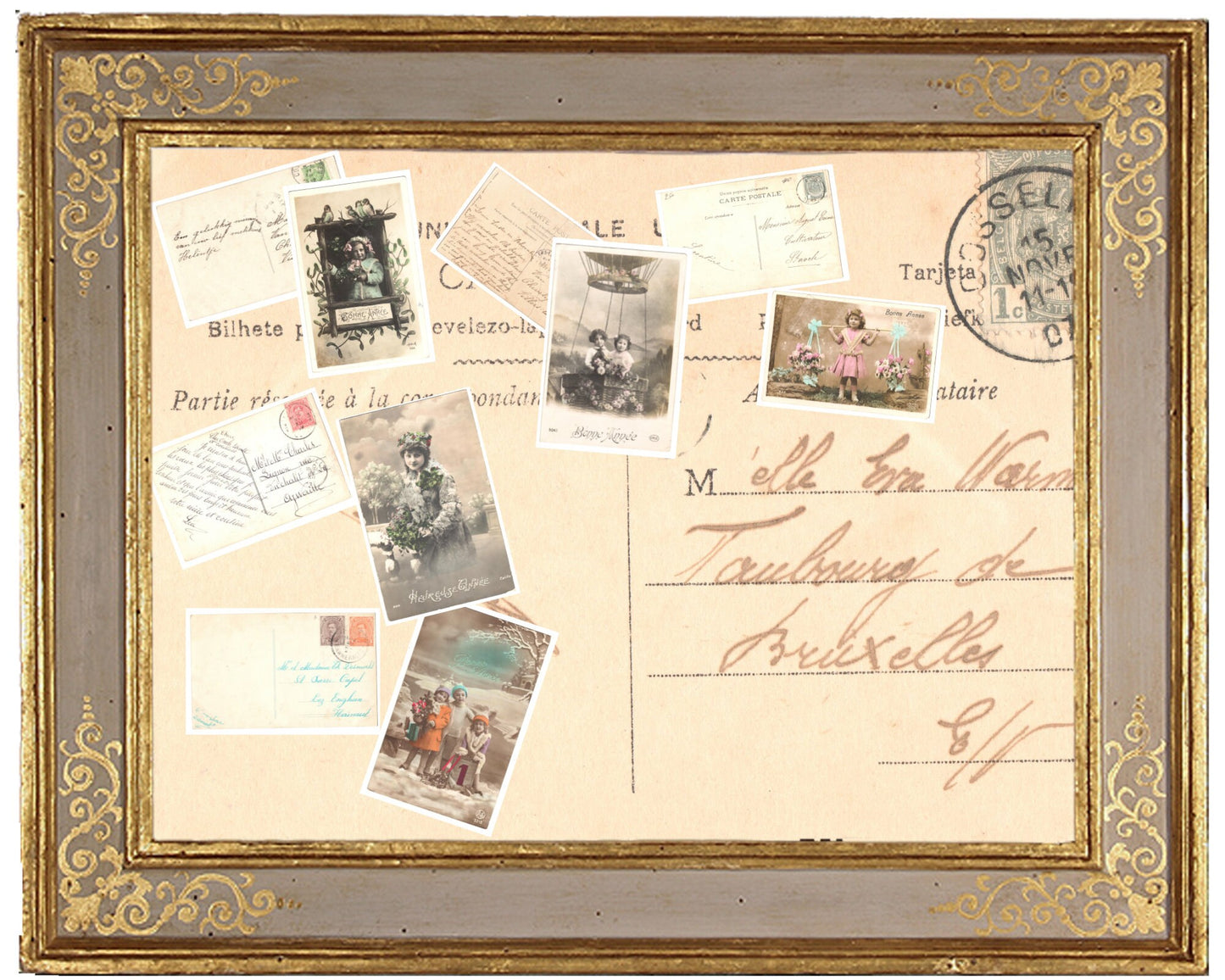 5 Authentic Vintage French Postcards - Handwritten Antique - Happy New Year- Holidays - Greetings- Children-600dpi Scans - Out of Collection of more than 400 postcards