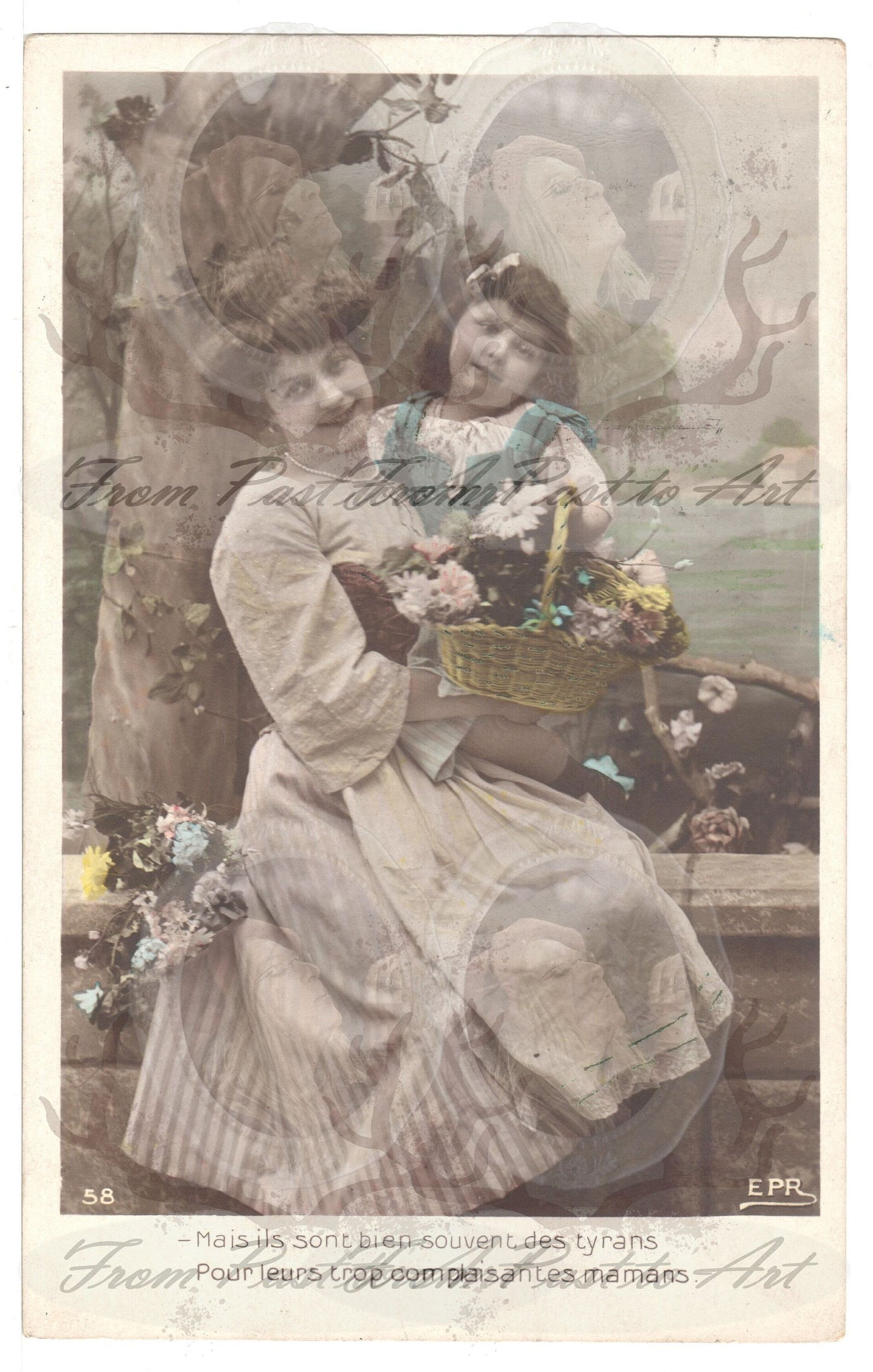 x 8 Authentic Vintage French Postcards - Handwritten Antique - Woman-Children - Edwardian-600dpi Scans - Out of Collection of more than 400 postcards