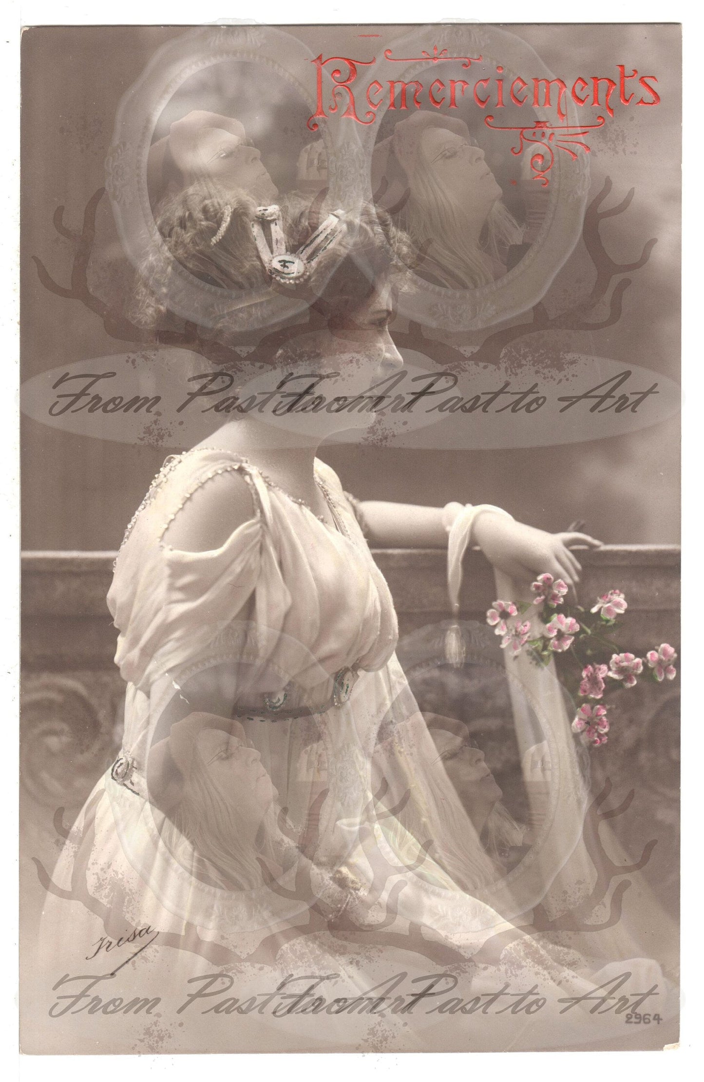 x 8 Authentic Vintage French Postcards - Unused - Humouristic Thank you Expo Art France 600dpi Scans - Out of Collection of more than 400 postcards