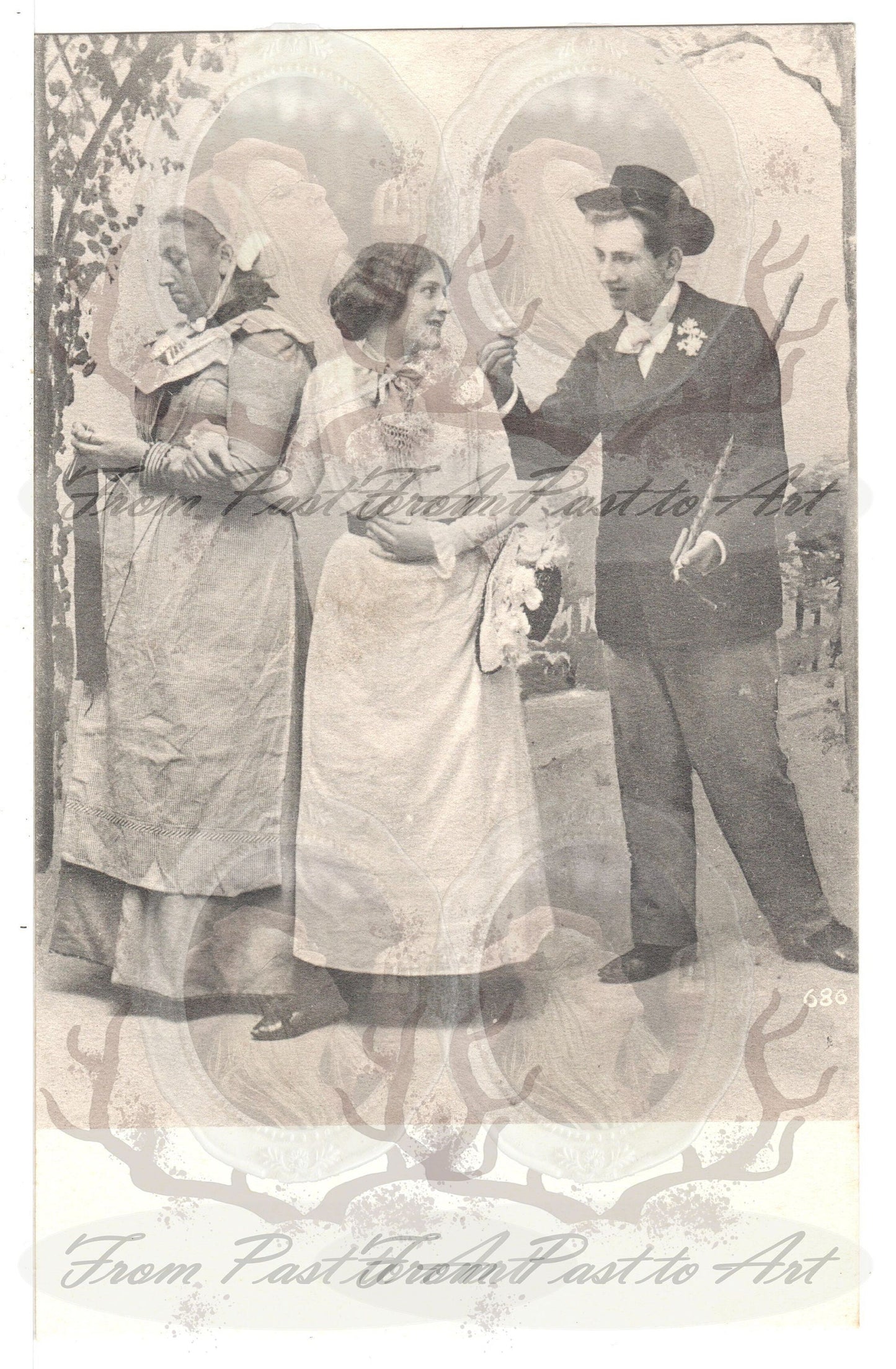 x 8 Authentic Vintage French Postcards - Unused - Valentine Love Couples - mother in law- 600dpi Scans - Out of Collection of more than 400 postcards
