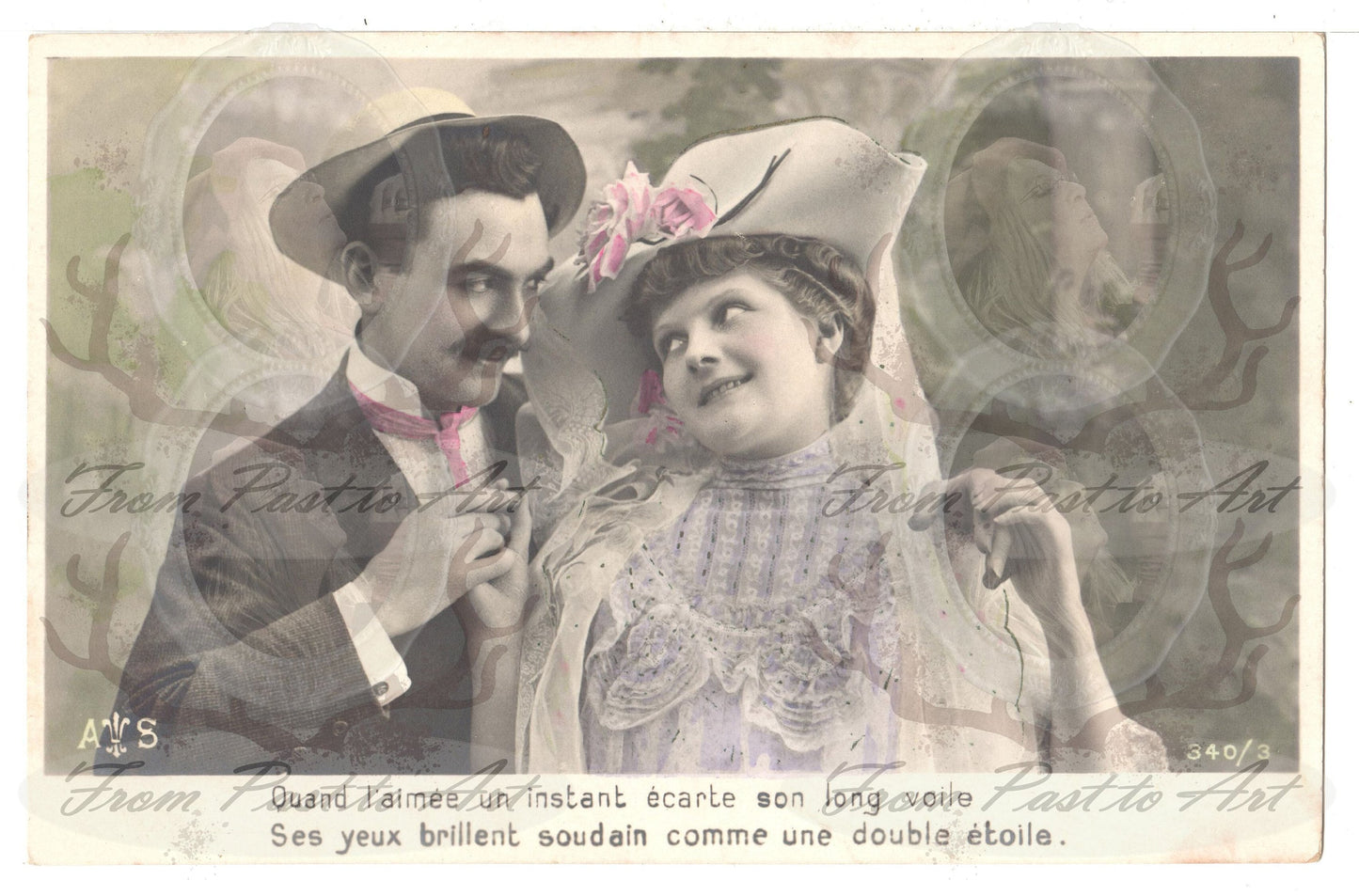 x 8 Authentic Vintage French Postcards - Unused - Valentine Love Couples - 600dpi Scans - Out of Collection of more than 400 postcards