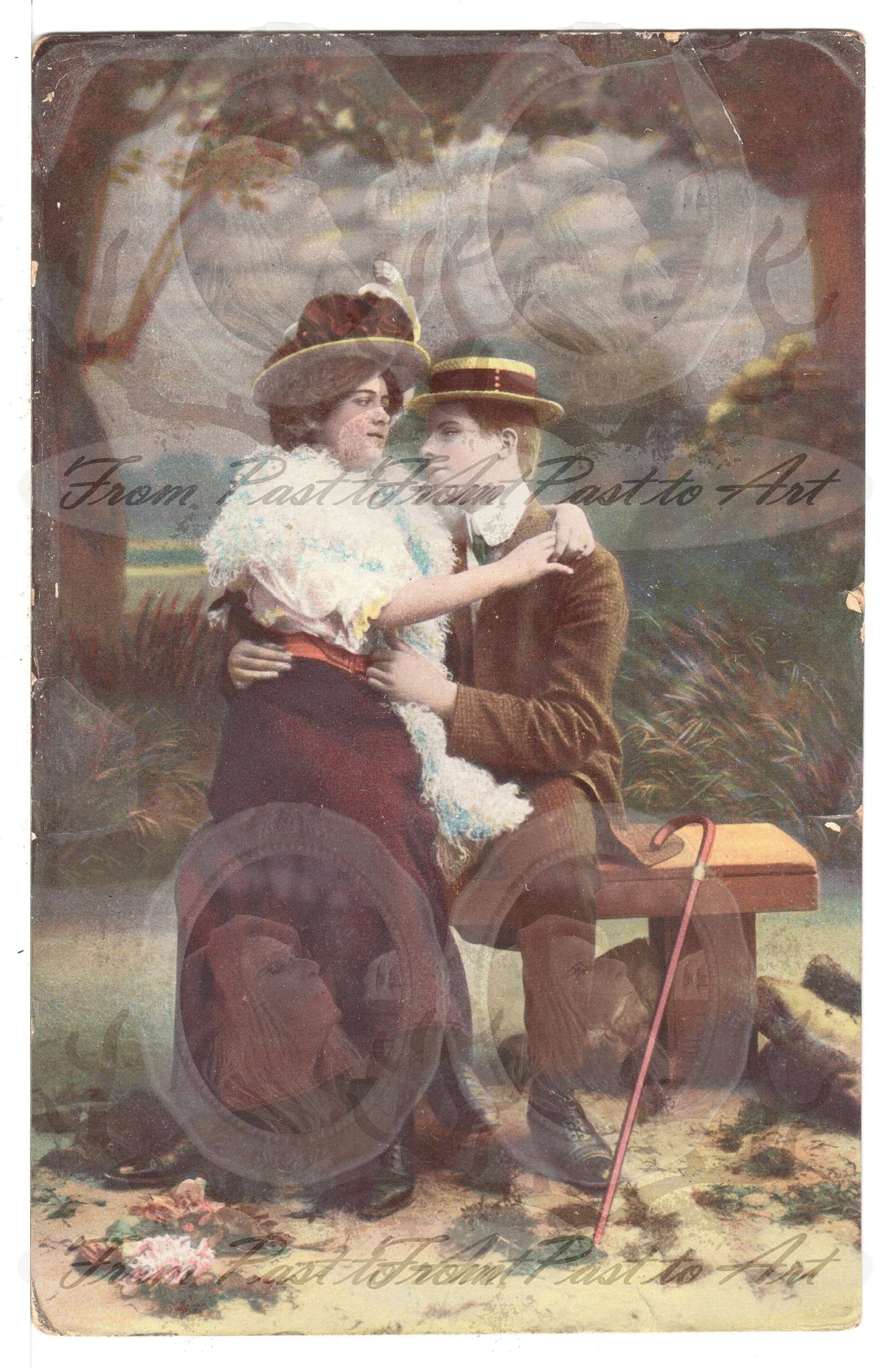 x 8 Authentic Vintage French Postcards - Unused - Valentine Love Couples - 600dpi Scans - Out of Collection of more than 400 postcards