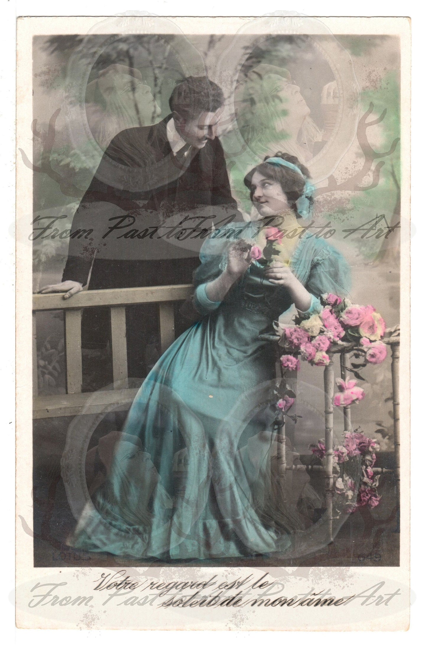 x 8 Authentic Vintage French Postcards - Unused - Valentine Love Couples - 600dpi Scans - Out of Collection of more than 400 postcards