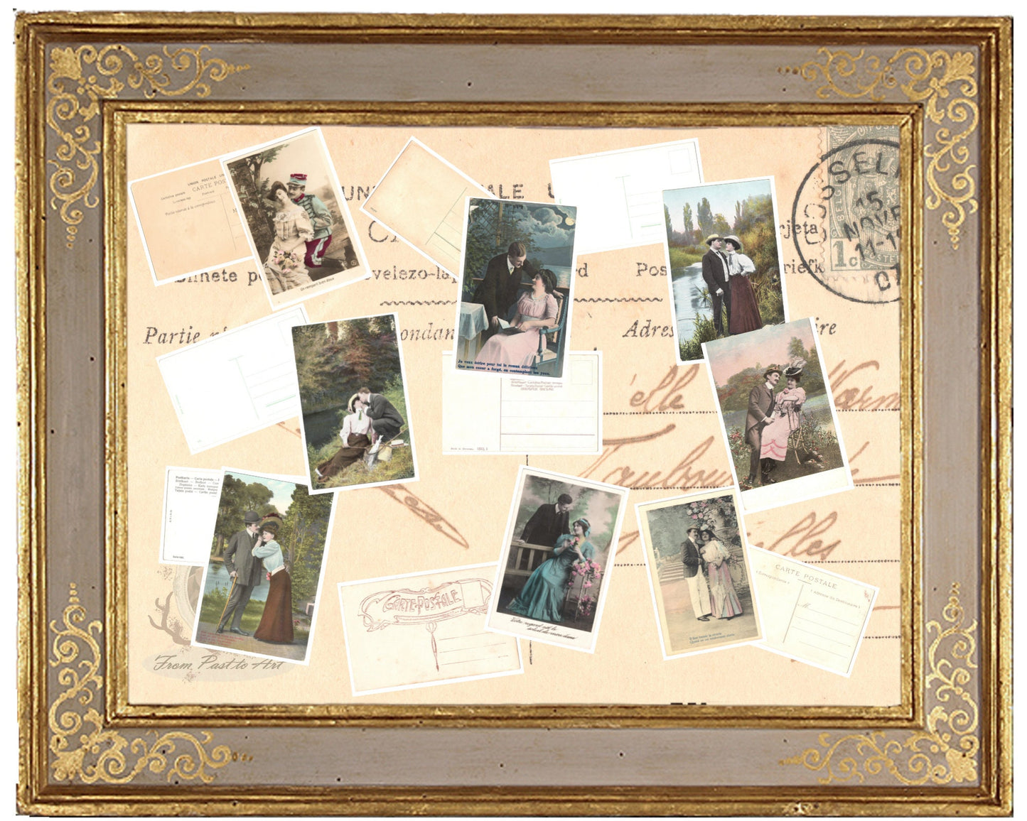x 8 Authentic Vintage French Postcards - Unused - Valentine Love Couples - 600dpi Scans - Out of Collection of more than 400 postcards