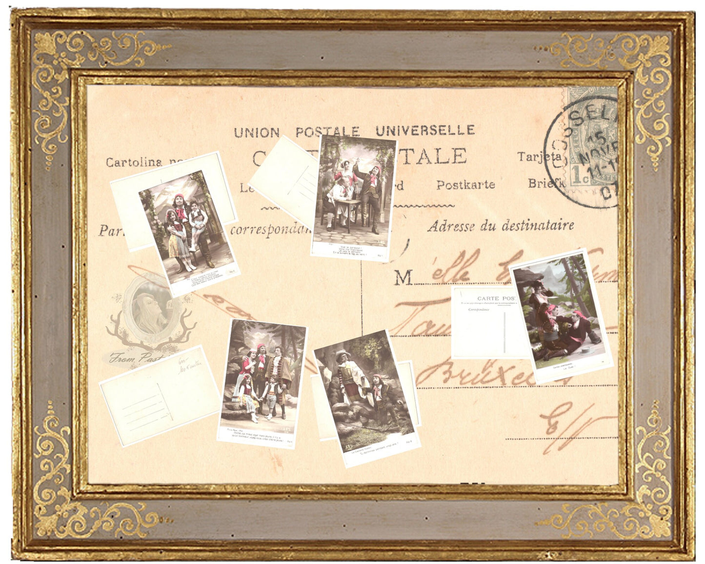 5 Authentic Vintage French, Spanish, Wallon Postcards - Unused -Love- Couples - 600dpi Scans - Out of Collection of more than 400 postcards