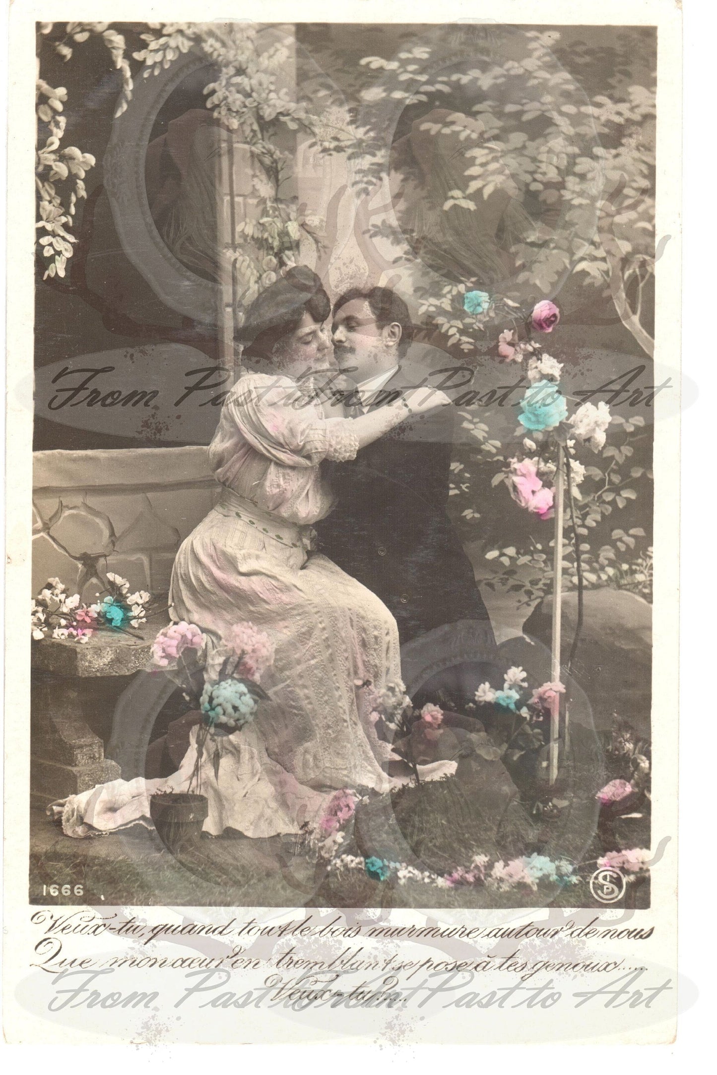 x 8 Authentic Vintage French Postcards - Handwritten Antique - Valentine Love Couples - 600dpi Scans - Out of Collection of more than 400 postcards