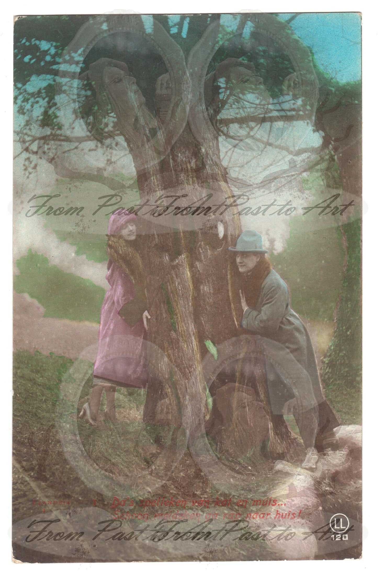 x 8 Authentic Vintage French Postcards - Handwritten Antique - Valentine Love Couples - 600dpi Scans - Out of Collection of more than 400 postcards