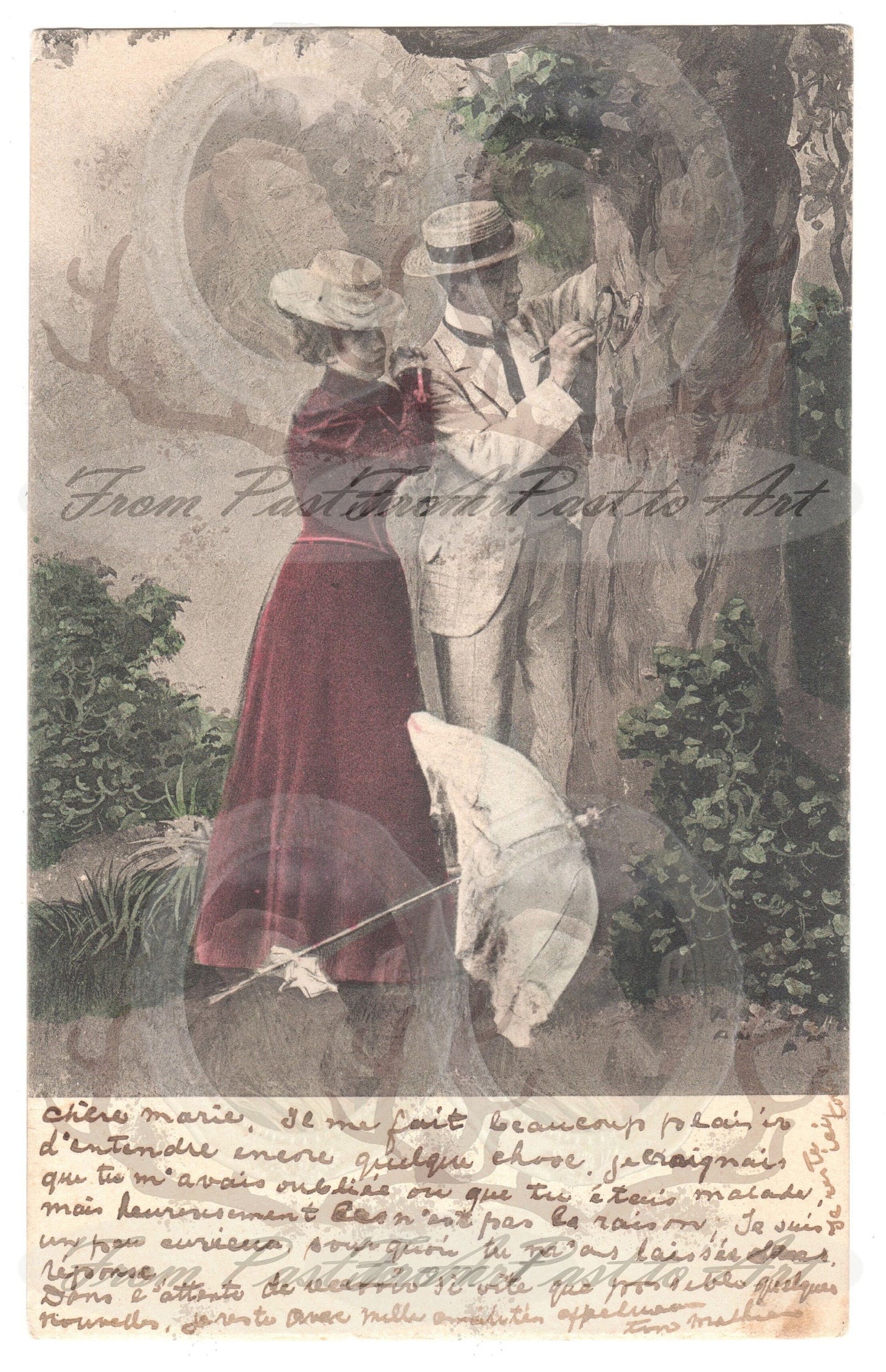 x 8 Authentic Vintage French Postcards - Handwritten Antique - Valentine Love Couples - 600dpi Scans - Out of Collection of more than 400 postcards