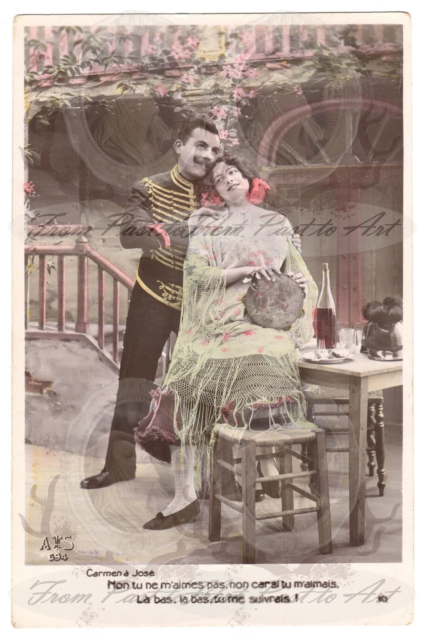 x 8 Authentic Vintage French, Spanish, Wallon Postcards - Love-Couples-Handwritten Antique - 600dpi Scans - Out of Collection of more than 400 postcards