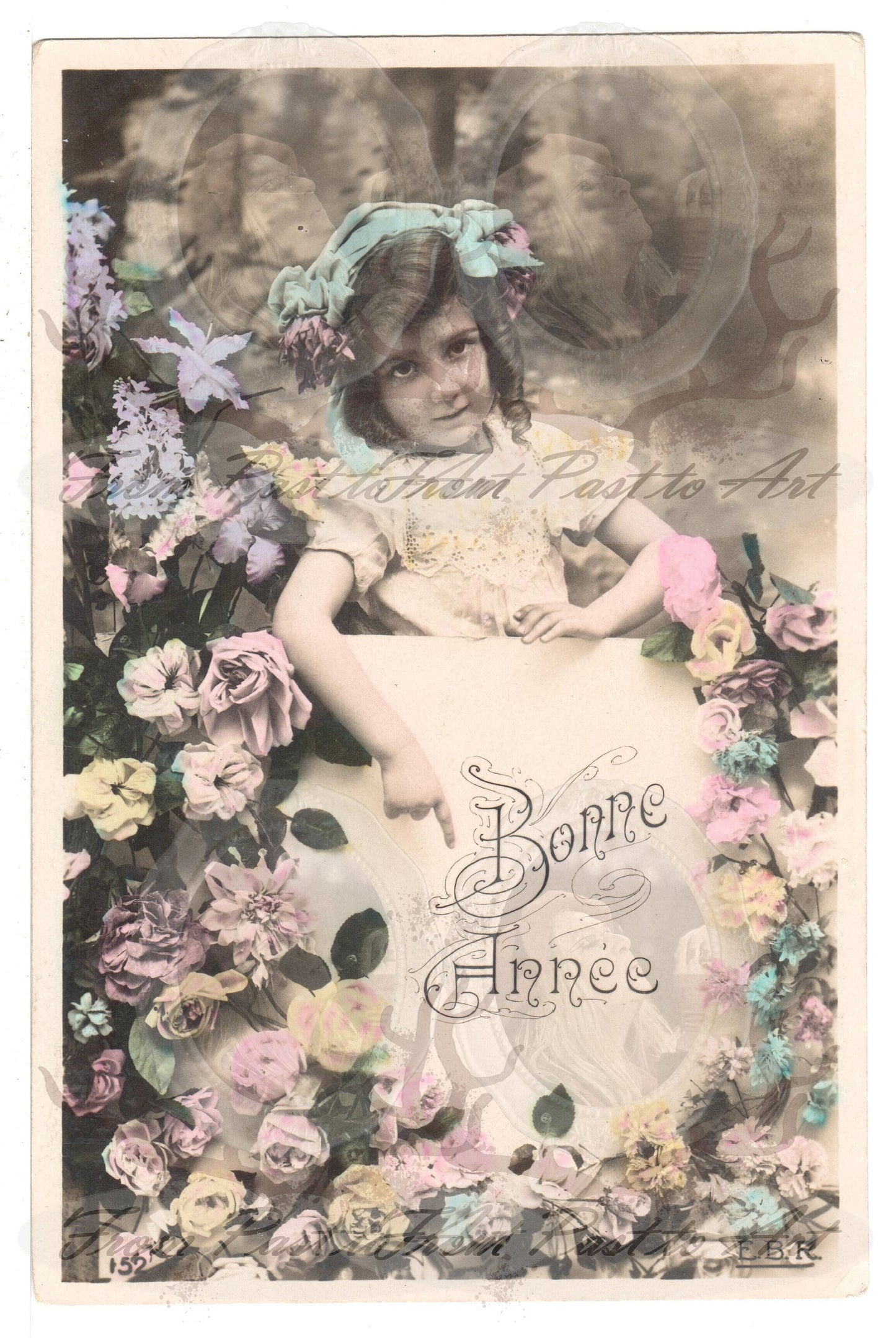 x 8 Authentic Vintage French Postcards - Handwritten Antique - Happy New Year- Holidays - Greetings- Children-600dpi Scans - Out of Collection of more than 400 postcards