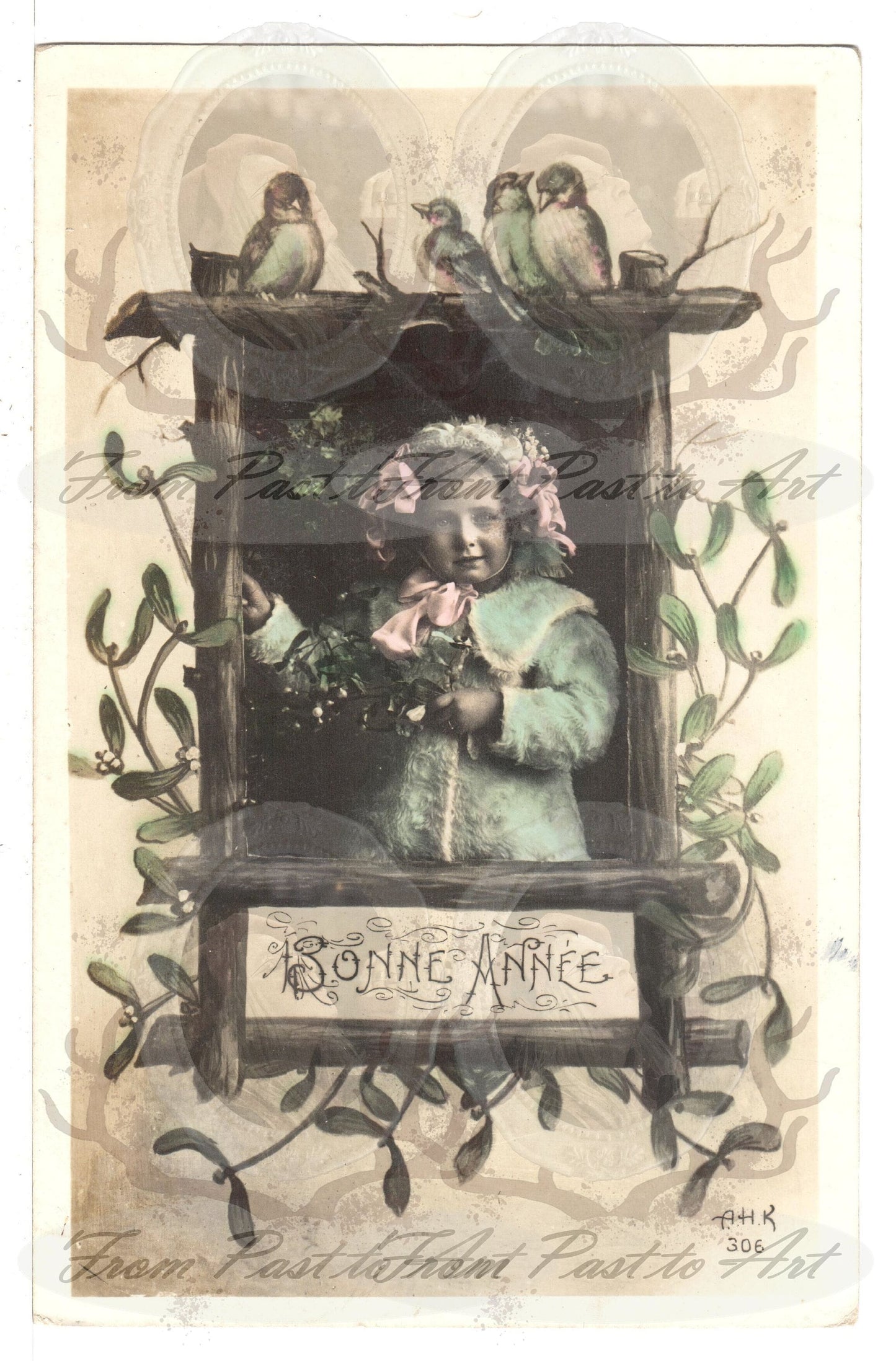 5 Authentic Vintage French Postcards - Handwritten Antique - Happy New Year- Holidays - Greetings- Children-600dpi Scans - Out of Collection of more than 400 postcards