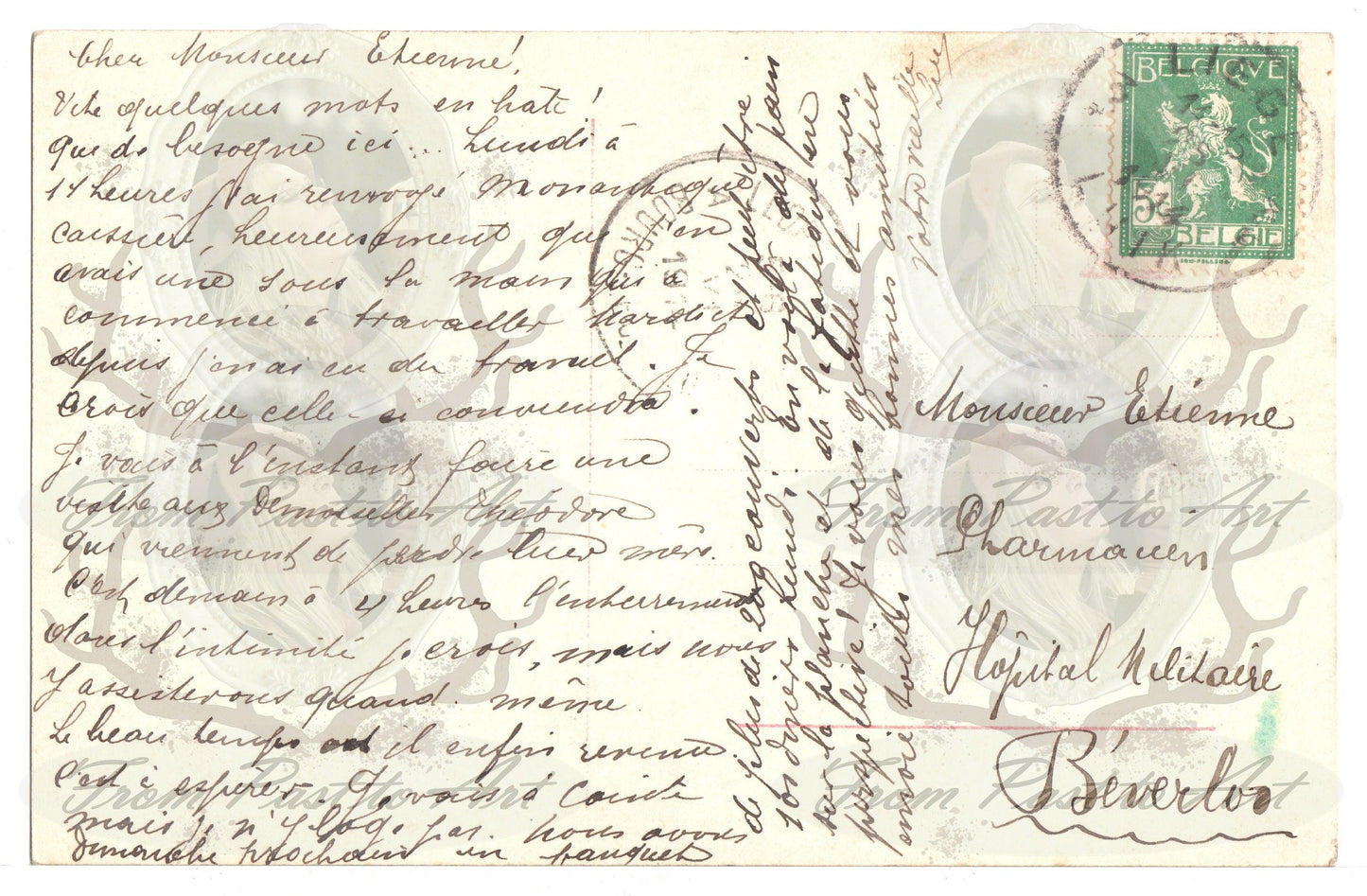 6 Authentic Vintage French Postcards - Handwritten Antique - 3 woman 1 man-flirting- 600dpi Scans - Out of Collection of more than 400 postcards