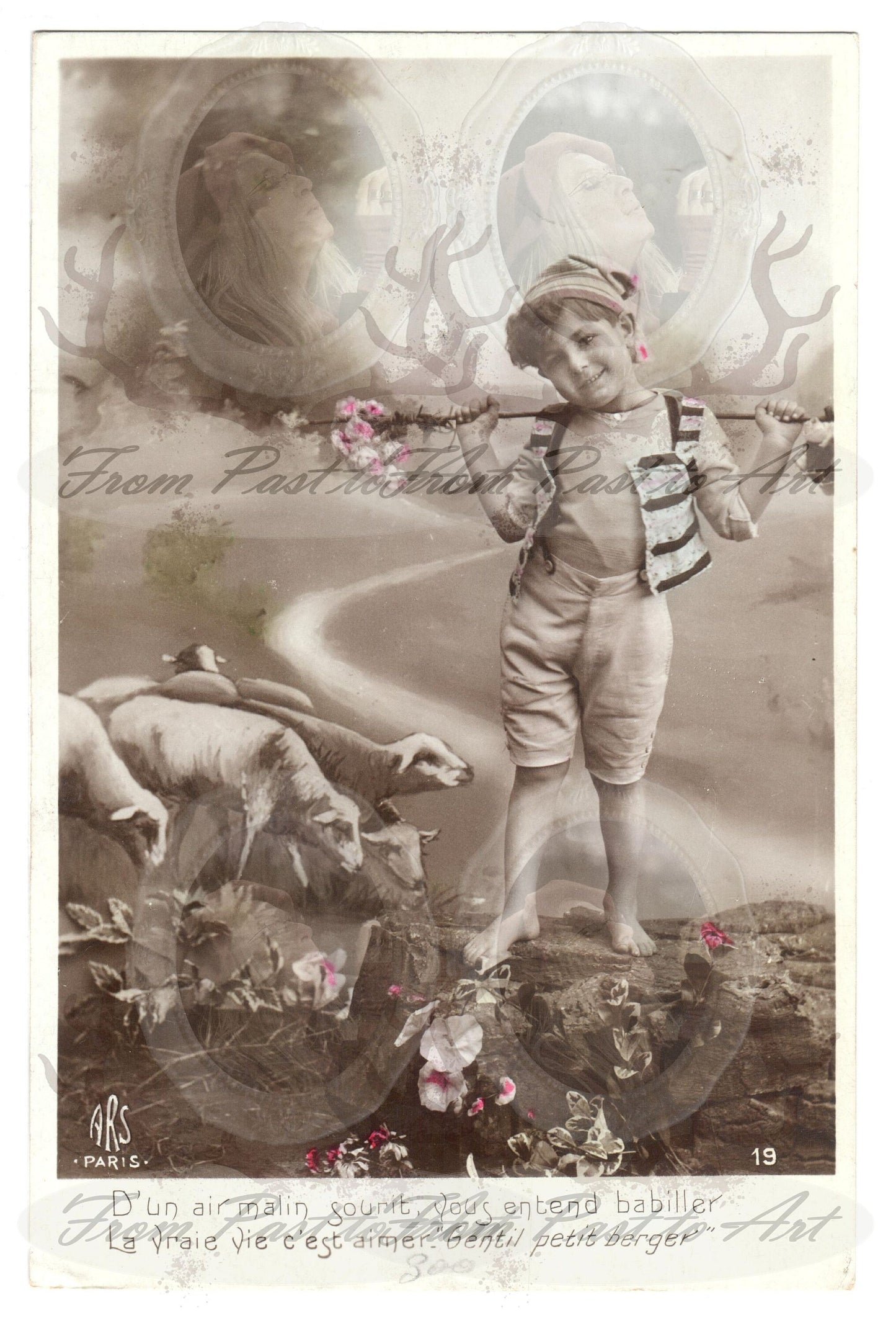 x 8 authentic vintage French postcards - Easter children 600dpi scans -Antique- Handwriiten- Out of a collection of more than 400 postcards