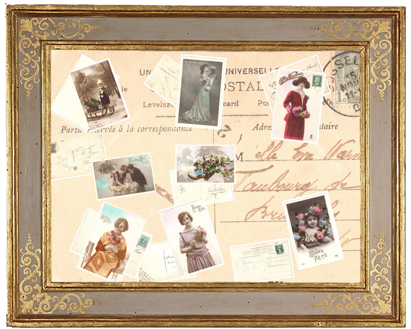 x 8 Authentic vintage French postcards - handwritten antique - Happy New Year- Holidays - Greetings-600dpi scans - Out of Collection of more than 400 postcards