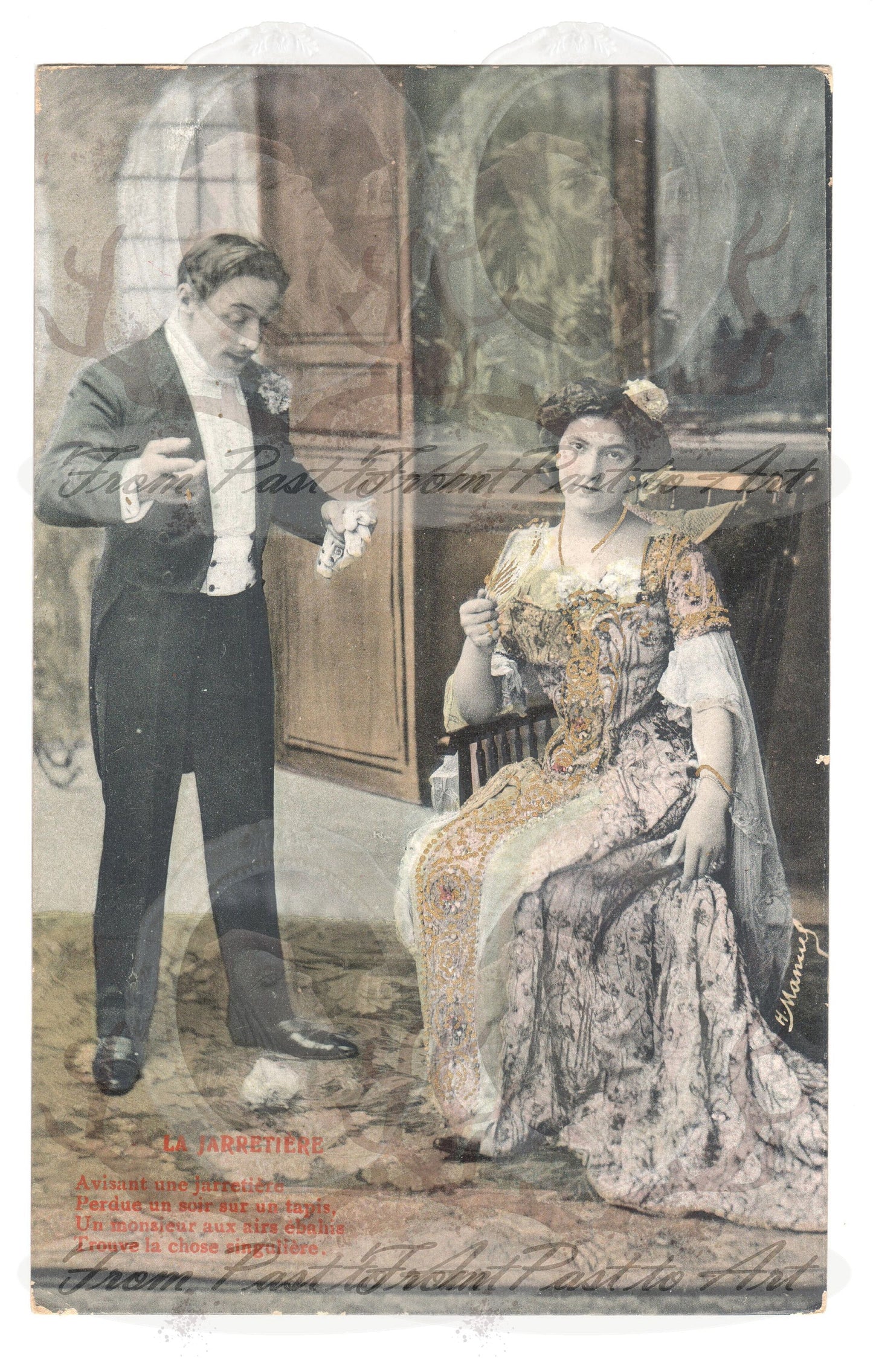 x 8 Authentic Vintage French Postcards - Handwritten Antique - Valentine Love Couples - 600dpi Scans - Out of Collection of more than 400 postcards