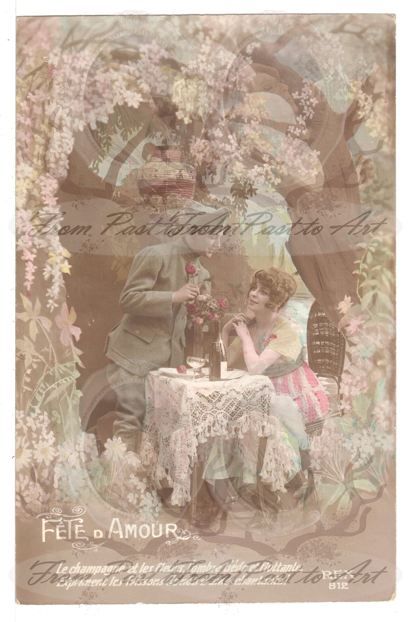 x 8 Authentic Vintage French Postcards - Unused - Valentine Love Couples - 600dpi Scans - Out of Collection of more than 400 postcards