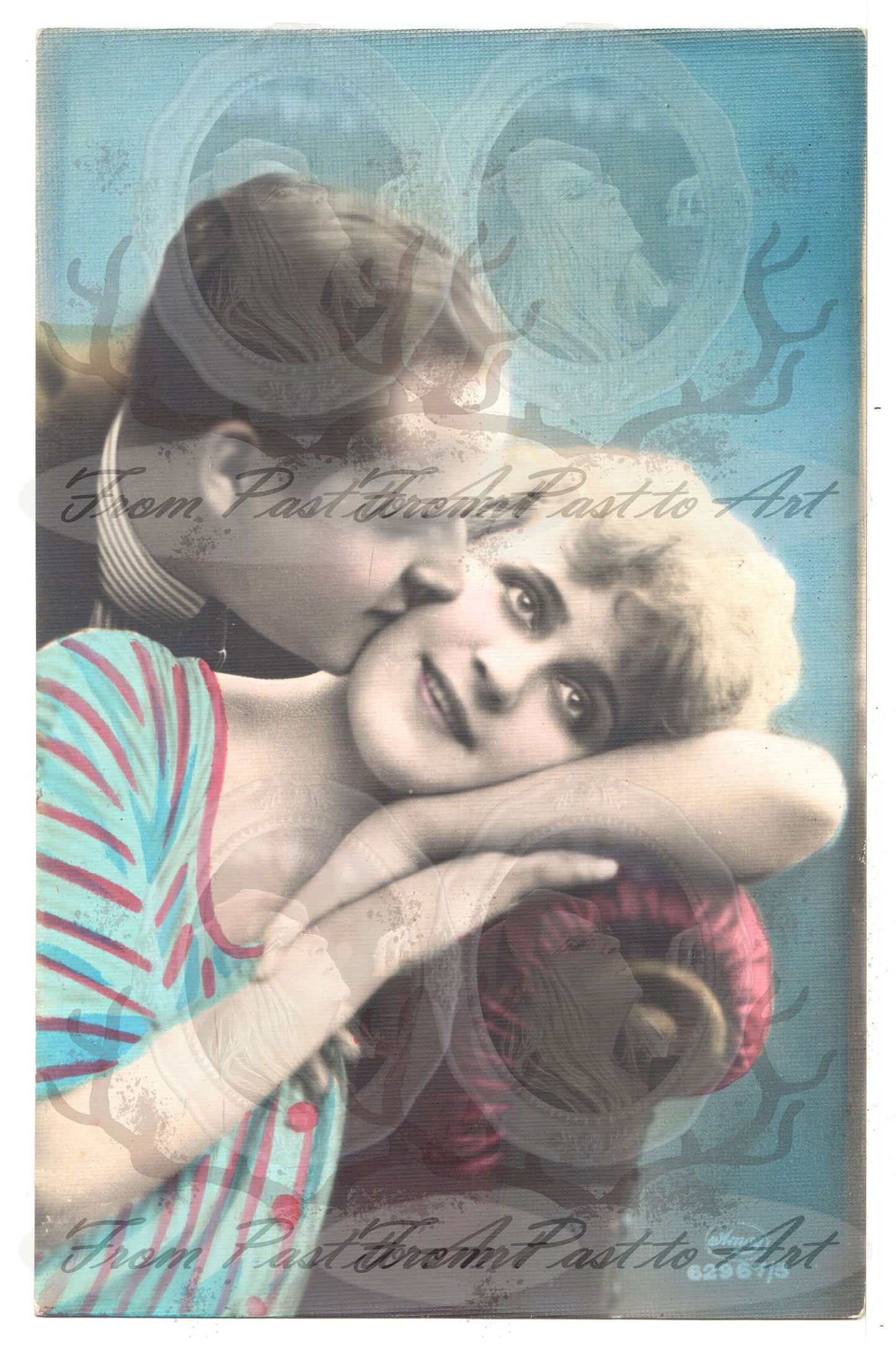 x 8 Authentic Vintage French Postcards - Unused - Valentine Love Couples - 600dpi Scans - Out of Collection of more than 400 postcards