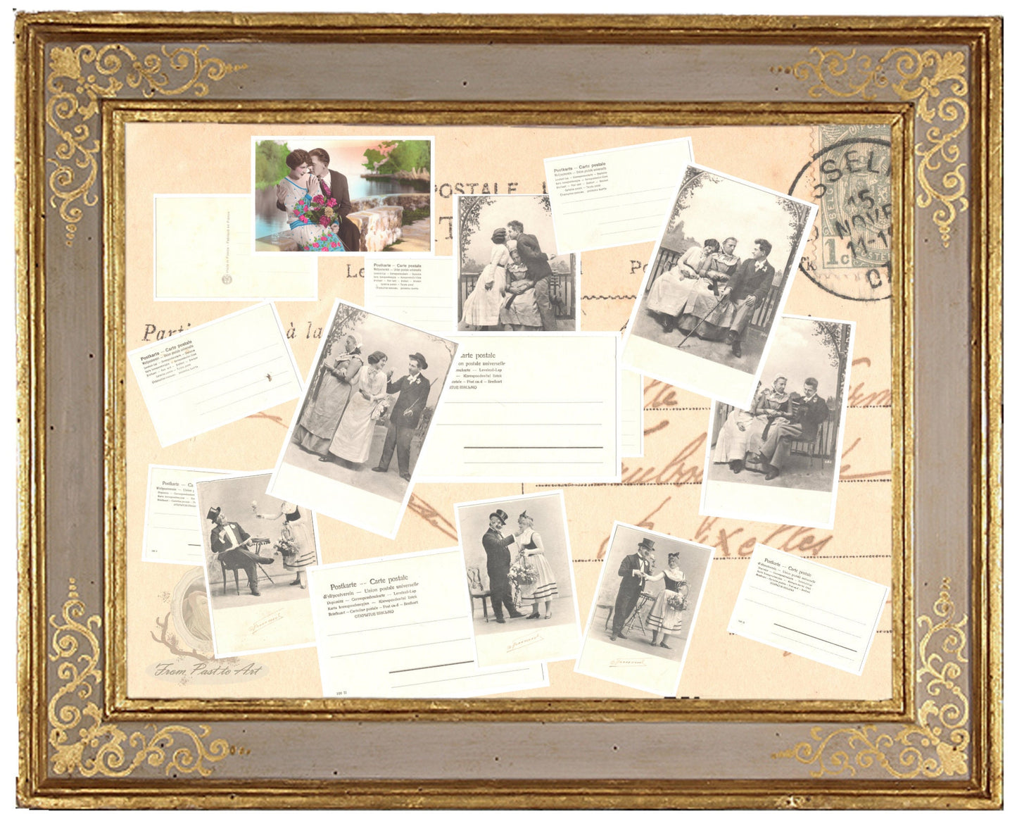 x 8 Authentic Vintage French Postcards - Unused - Valentine Love Couples - mother in law- 600dpi Scans - Out of Collection of more than 400 postcards