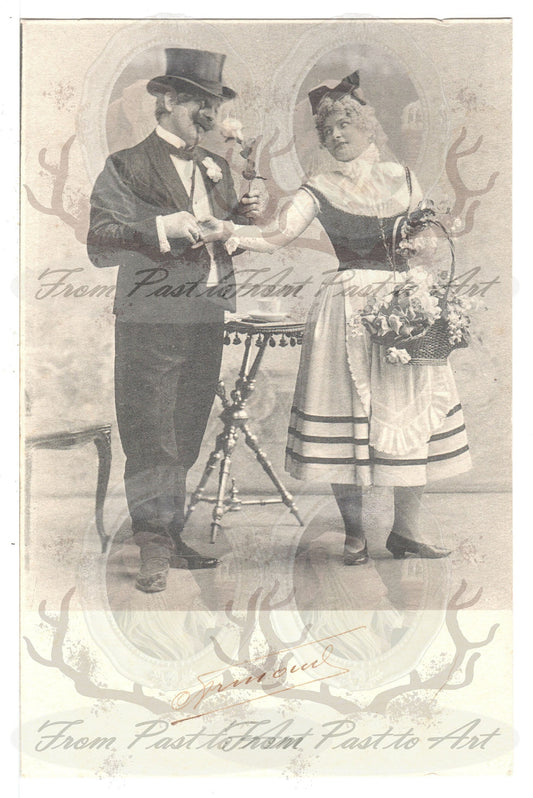 x 8 Authentic Vintage French Postcards - Unused - Valentine Love Couples - mother in law- 600dpi Scans - Out of Collection of more than 400 postcards