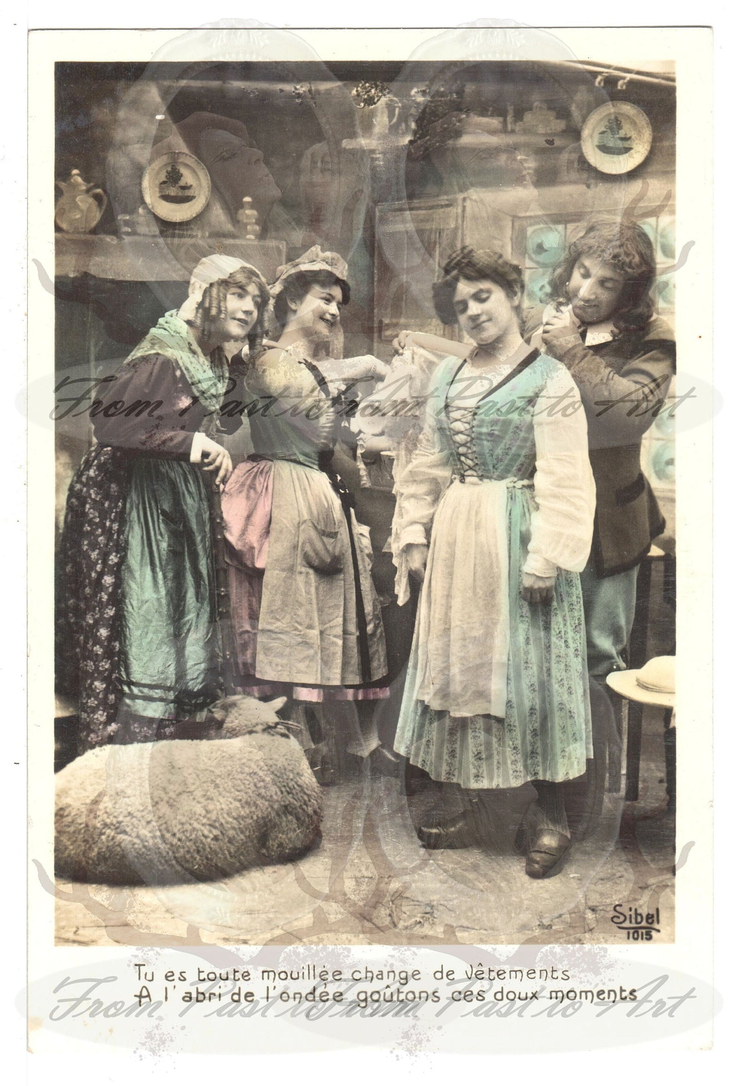x 8 Authentic Vintage French Postcards - Unused - Valentine Love Couples - 600dpi Scans - Out of Collection of more than 400 postcards