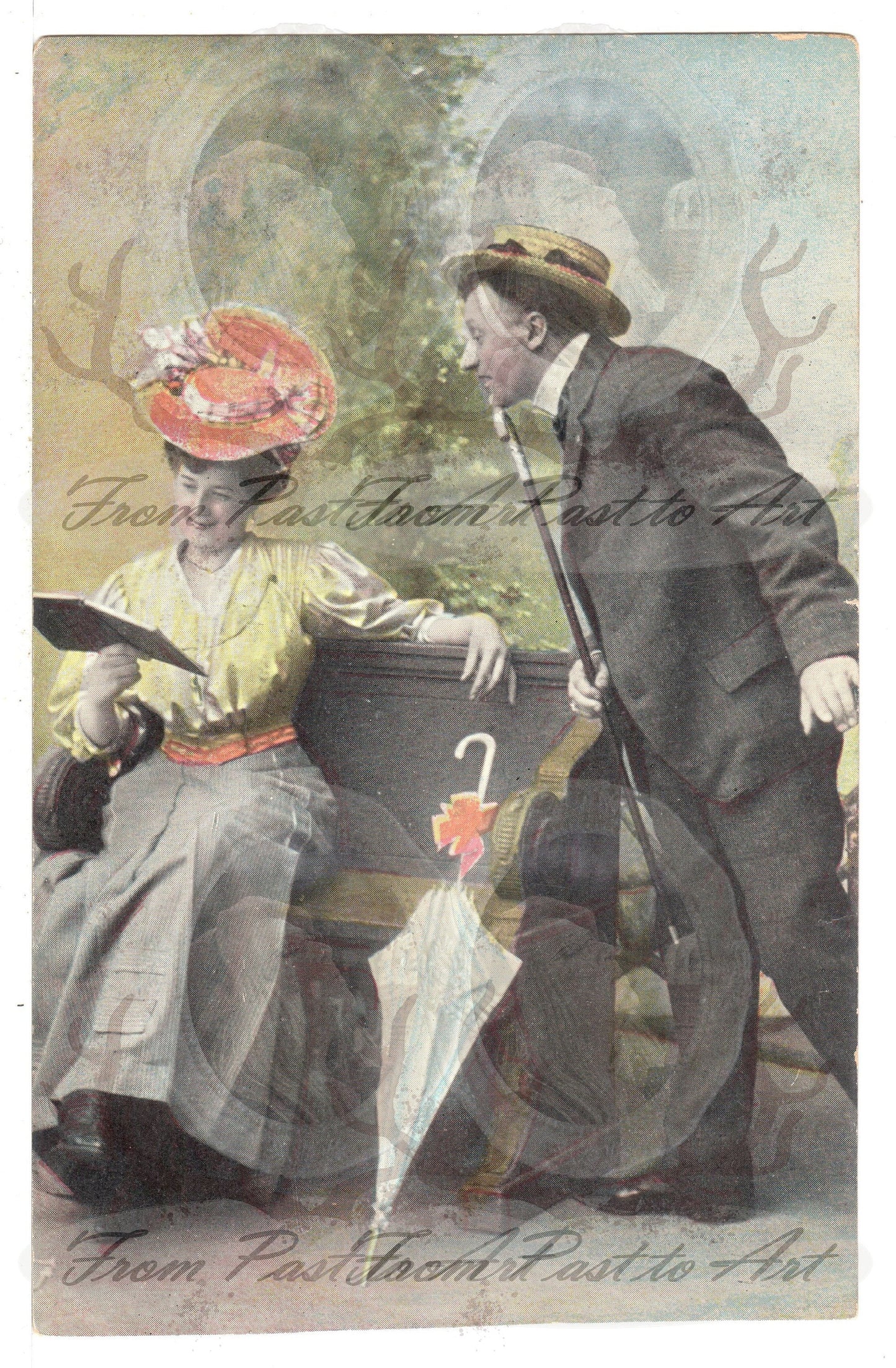 x 8 Authentic Vintage French Postcards - Unused - Valentine Love Couples - 600dpi Scans - Out of Collection of more than 400 postcards