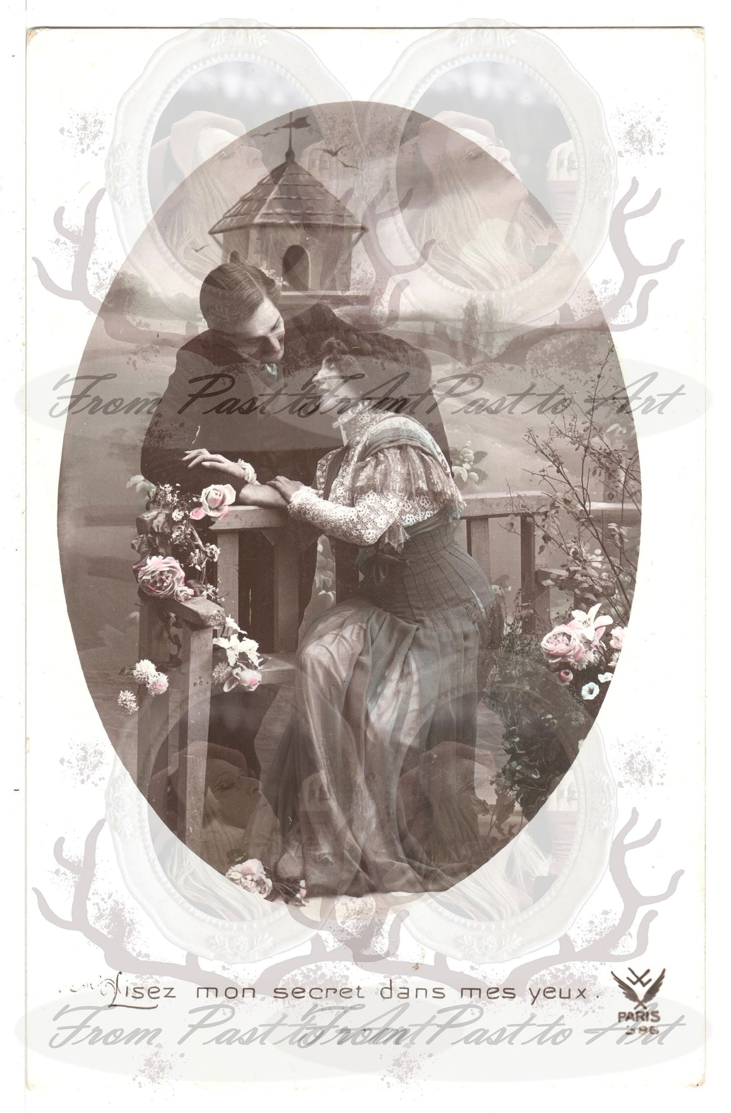 x 8 Authentic Vintage French Postcards - Unused - Valentine Love Couples - 600dpi Scans - Out of Collection of more than 400 postcards