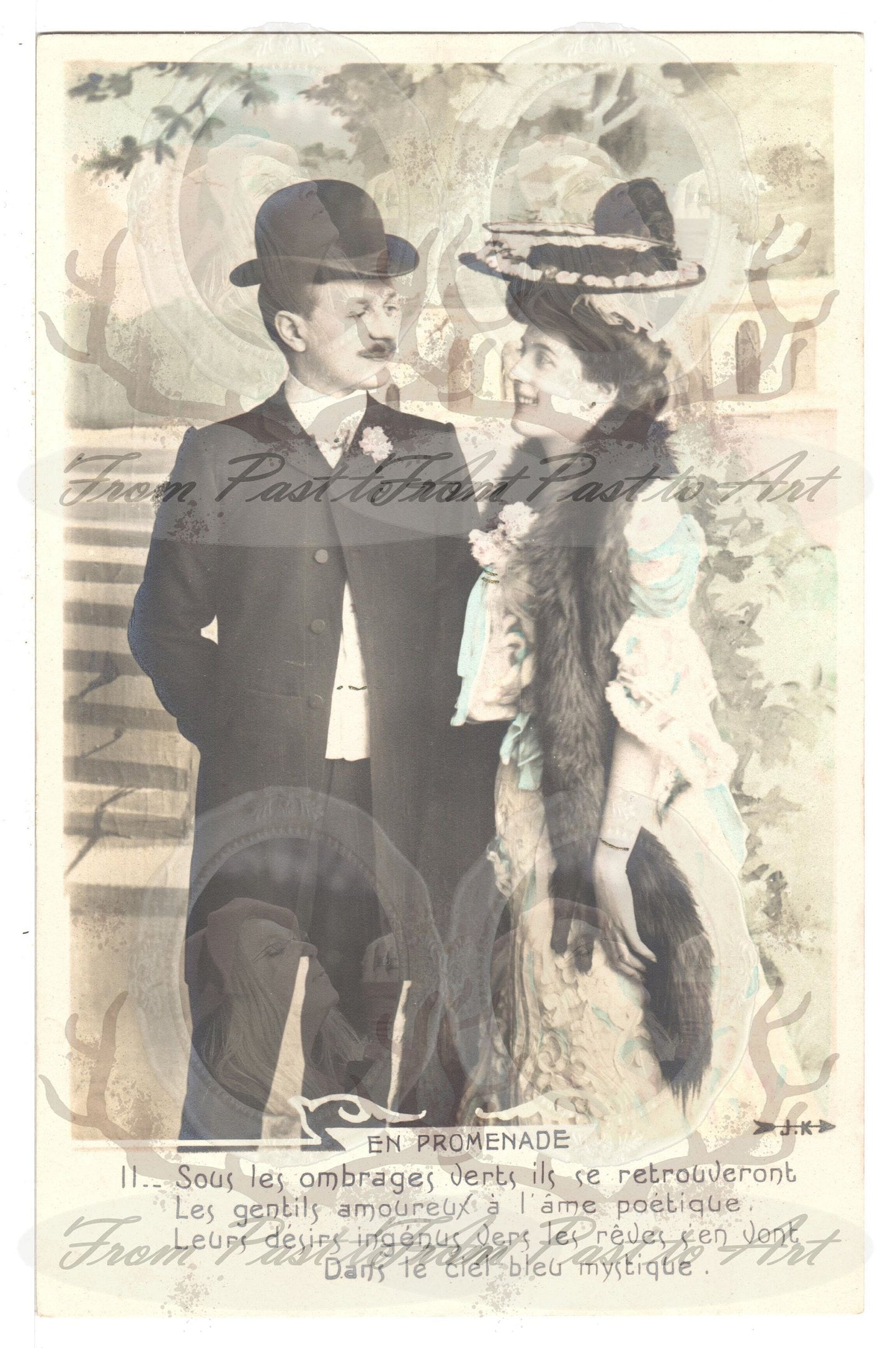 x 8 Authentic Vintage French Postcards - Unused - Valentine Love Couples - 600dpi Scans - Out of Collection of more than 400 postcards