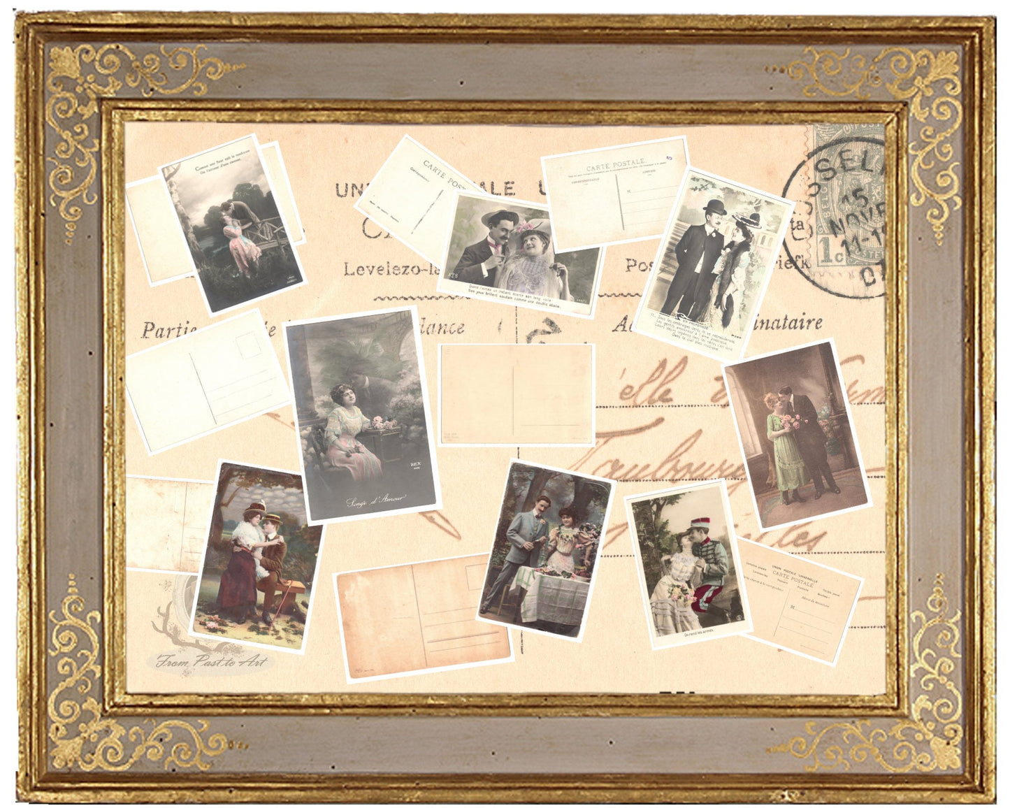 x 8 Authentic Vintage French Postcards - Unused - Valentine Love Couples - 600dpi Scans - Out of Collection of more than 400 postcards