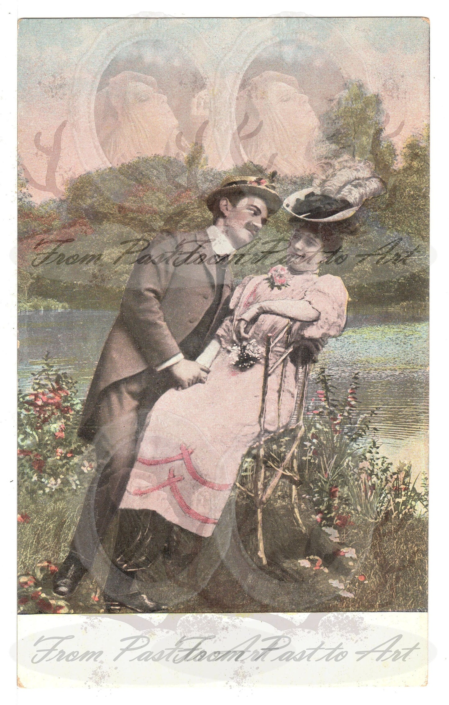 x 8 Authentic Vintage French Postcards - Unused - Valentine Love Couples - 600dpi Scans - Out of Collection of more than 400 postcards