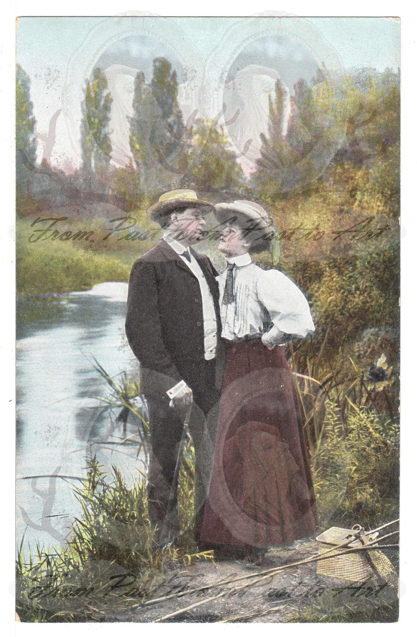 x 8 Authentic Vintage French Postcards - Unused - Valentine Love Couples - 600dpi Scans - Out of Collection of more than 400 postcards