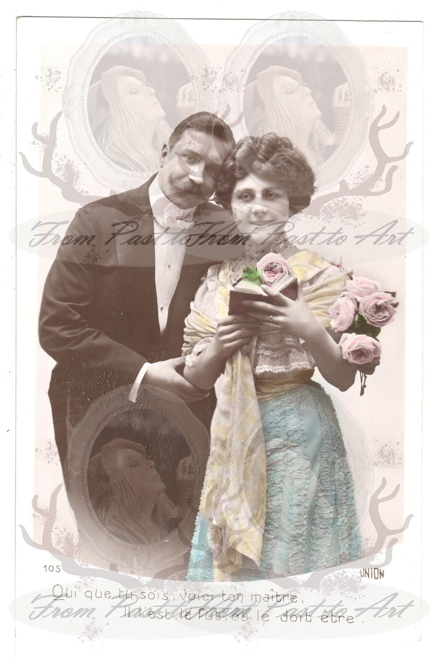 x 8 Authentic Vintage French Postcards - Unused - Valentine Love Couples - 600dpi Scans - Out of Collection of more than 400 postcards