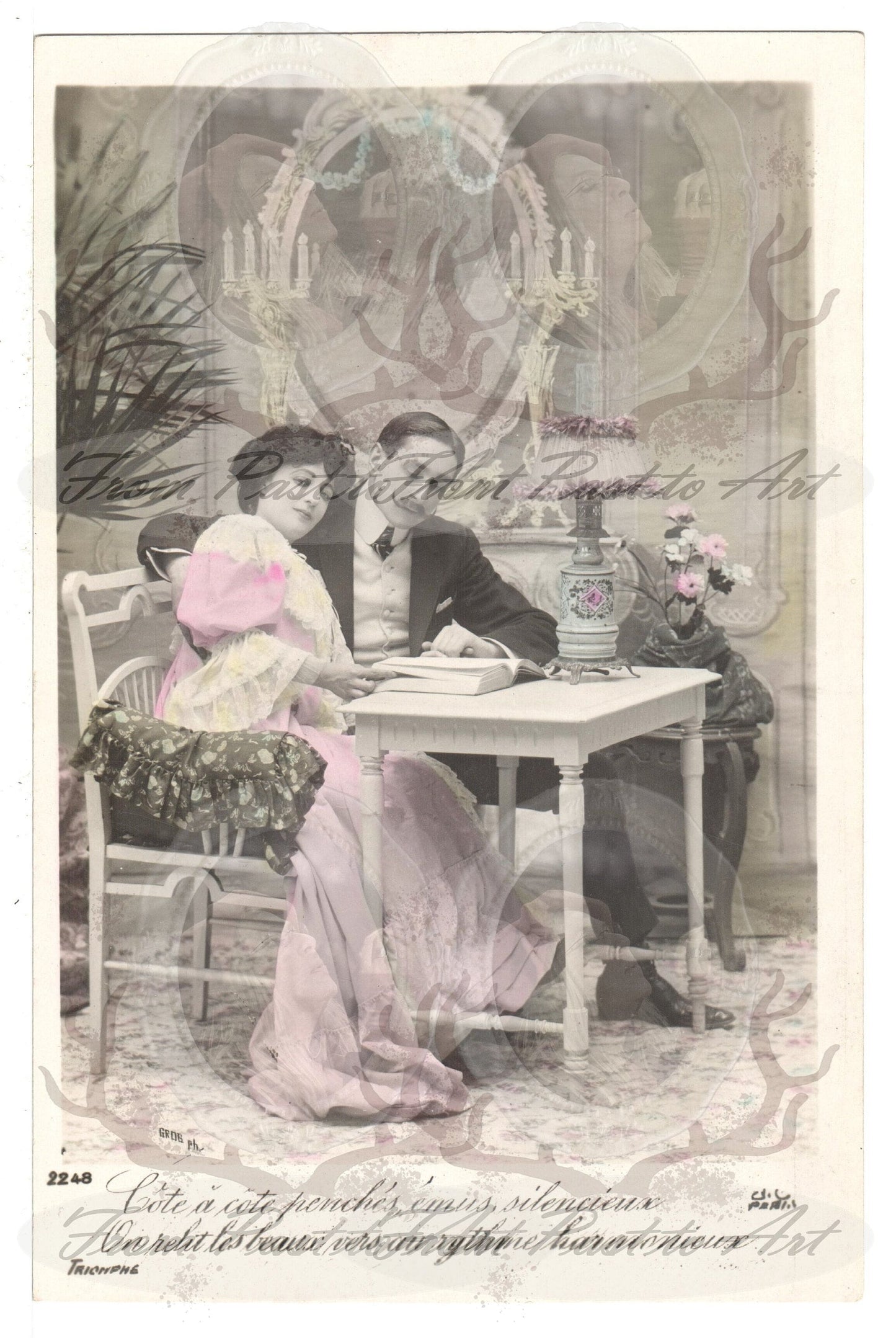 x 8 Authentic Vintage French Postcards - Unused - Valentine Love Couples - 600dpi Scans - Out of Collection of more than 400 postcards