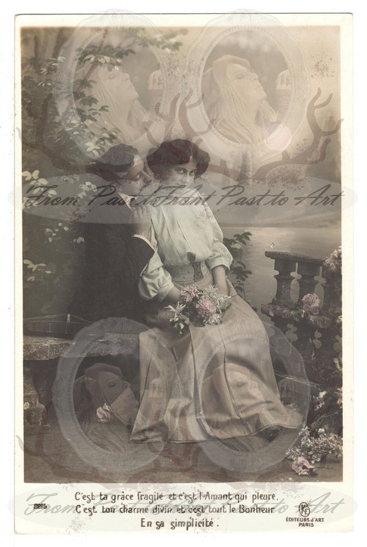 x 8 Authentic Vintage French Postcards - Unused - Valentine Love Couples - 600dpi Scans - Out of Collection of more than 400 postcards