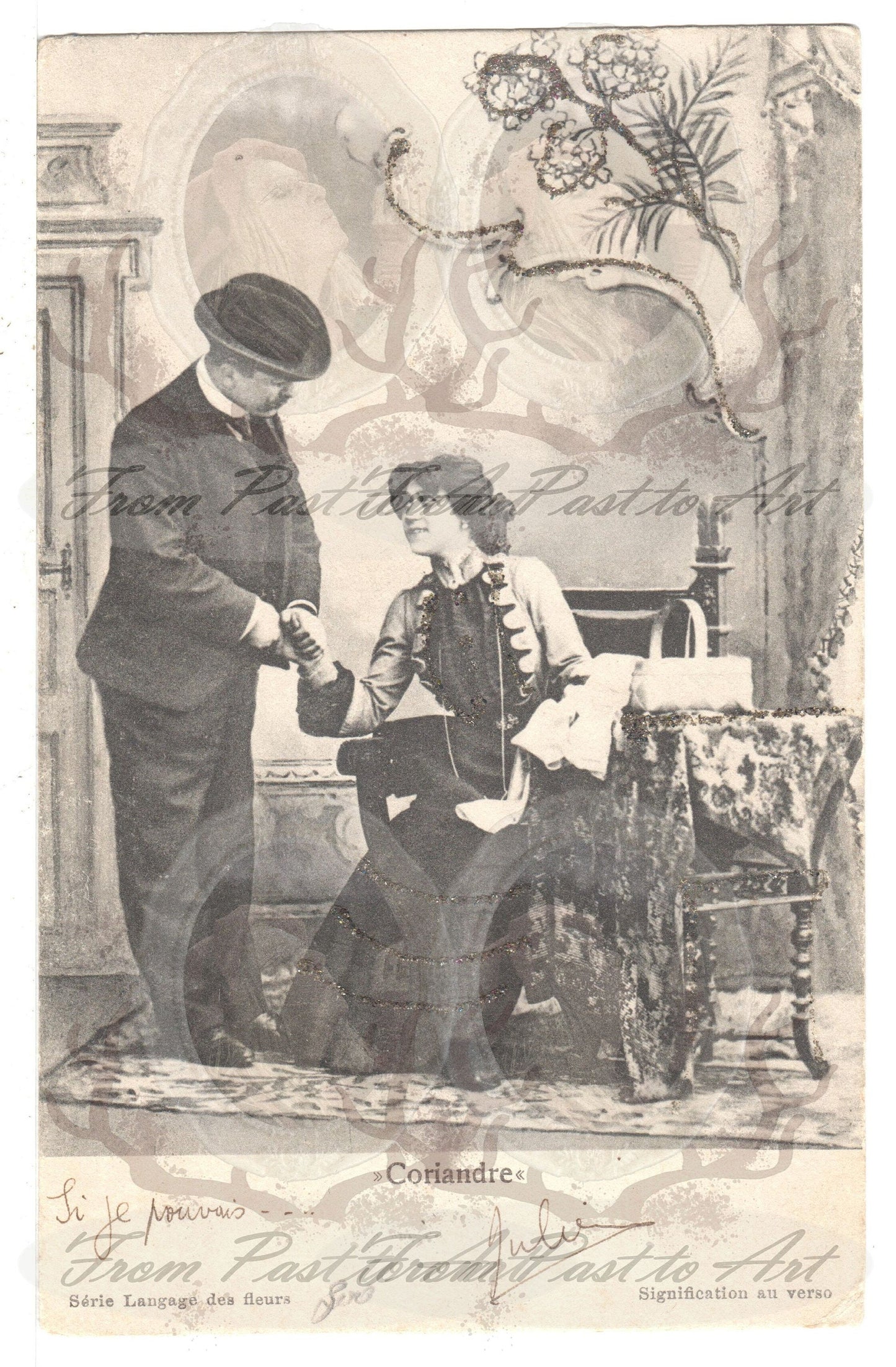 x 8 Authentic Vintage French Postcards - Unused - Valentine Love Couples - 600dpi Scans - Out of Collection of more than 400 postcards