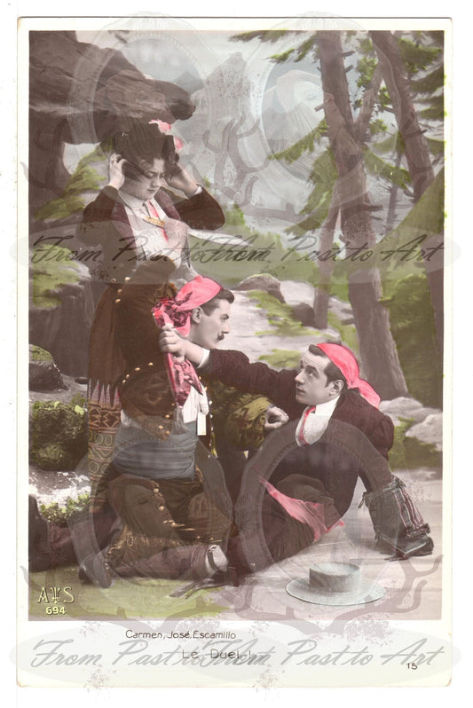 5 Authentic Vintage French, Spanish, Wallon Postcards - Unused -Love- Couples - 600dpi Scans - Out of Collection of more than 400 postcards