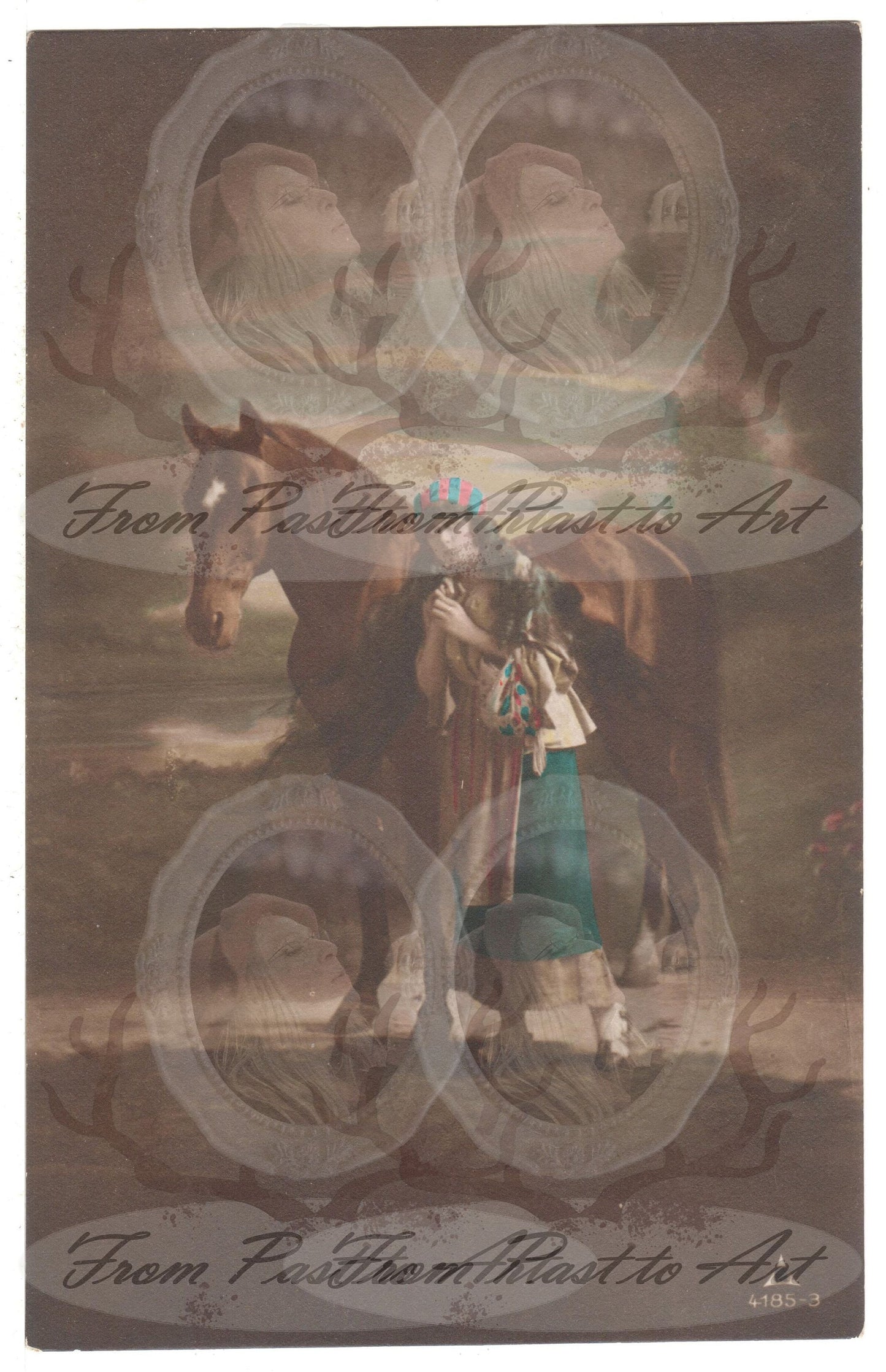 x 8 Authentic Vintage French Postcards - Unused - Woman-Horse-Love- Romantic-Occasions 600dpi Scans - Out of Collection of more than 400 postcards