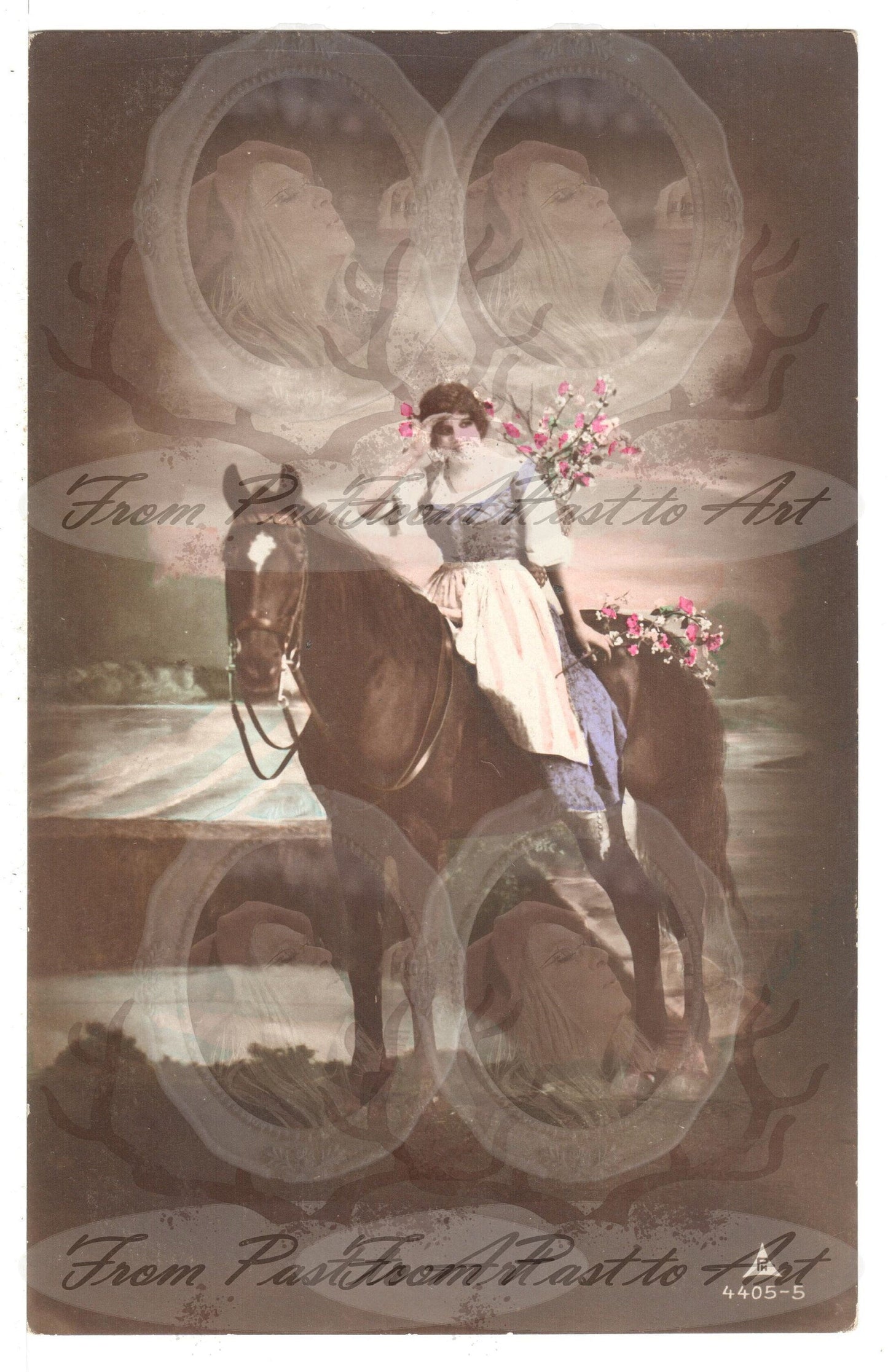 x 8 Authentic Vintage French Postcards - Unused - Woman-Horse-Love- Romantic-Occasions 600dpi Scans - Out of Collection of more than 400 postcards