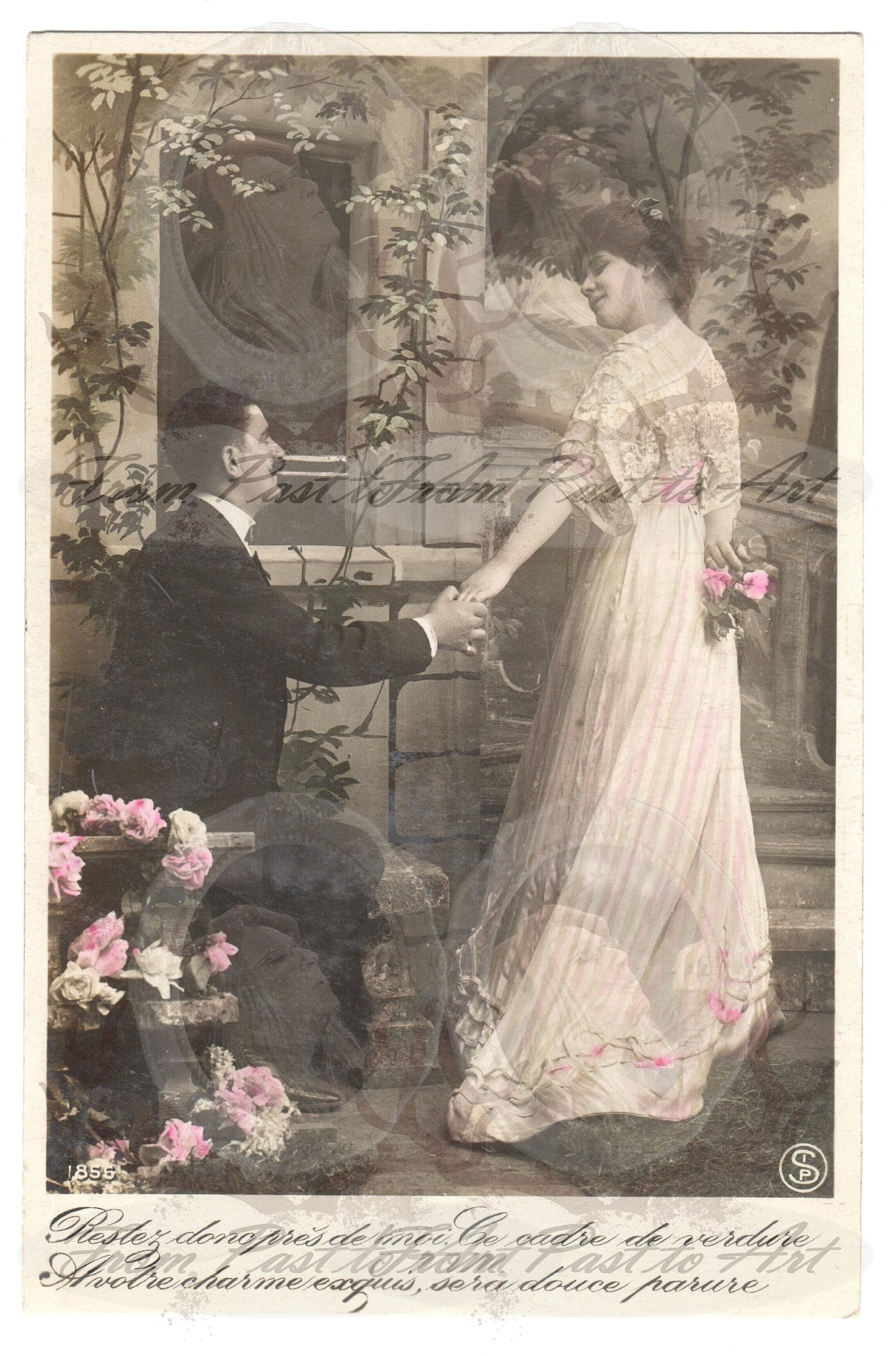 x 8 Authentic Vintage French Postcards - Handwritten Antique - Valentine Love Couples - 600dpi Scans - Out of Collection of more than 400 postcards