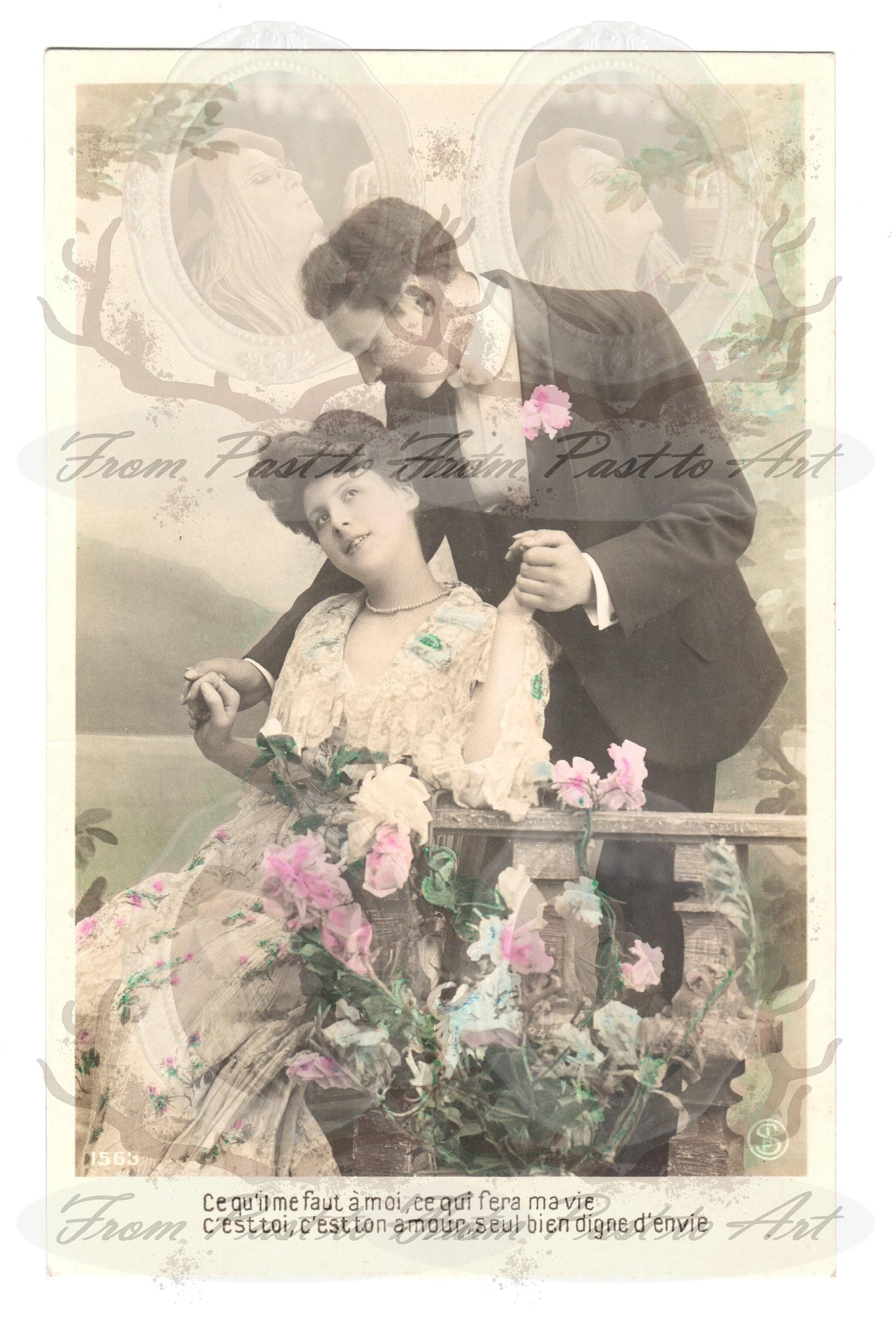 x 8 Authentic Vintage French Postcards - Handwritten Antique - Valentine Love Couples - 600dpi Scans - Out of Collection of more than 400 postcards