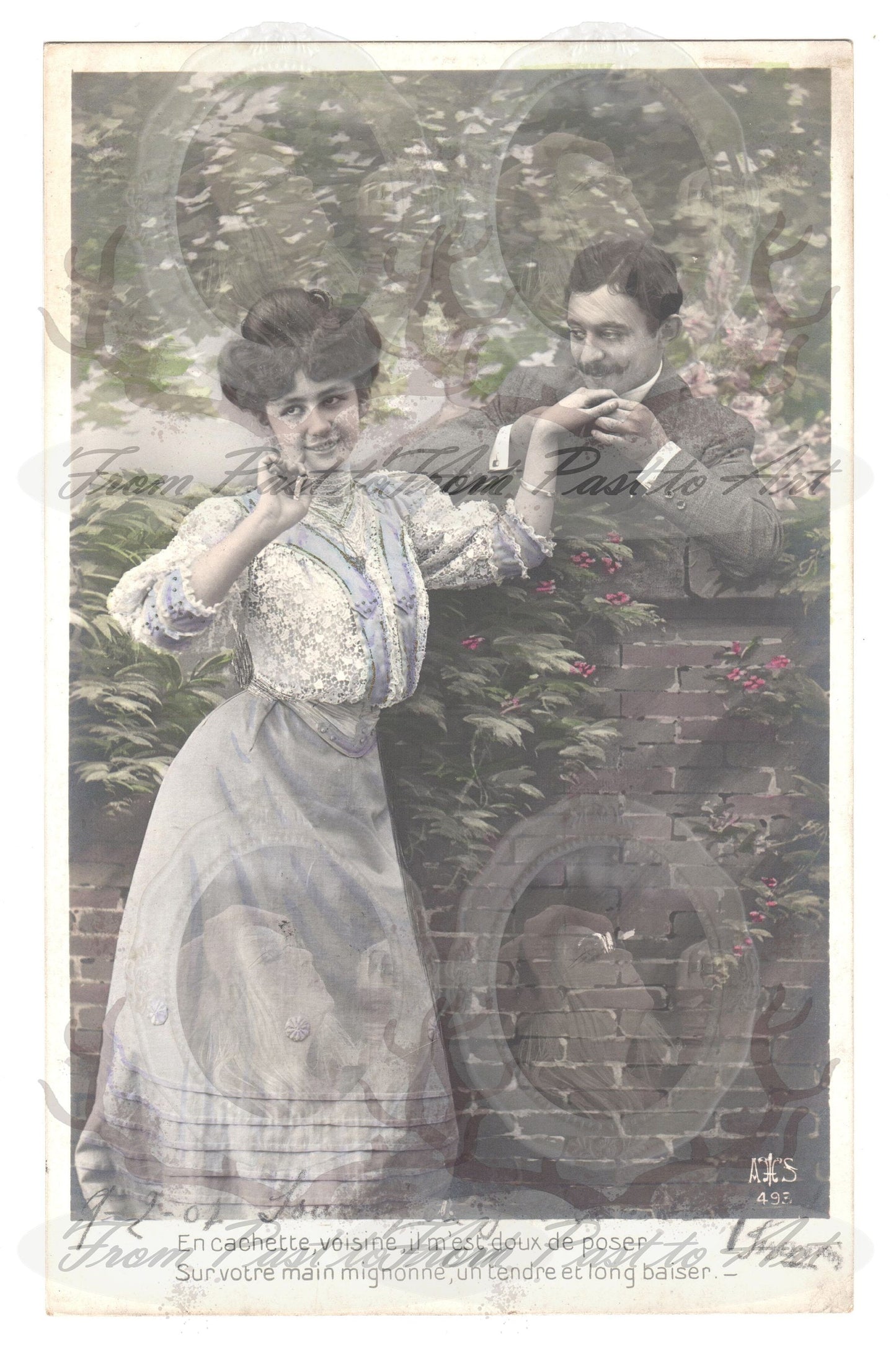 x 8 Authentic Vintage French Postcards - Handwritten Antique - Valentine Love Couples - 600dpi Scans - Out of Collection of more than 400 postcards